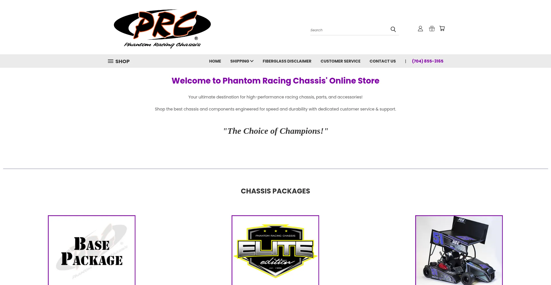 Website screenshot of Shopphantomchassis.com