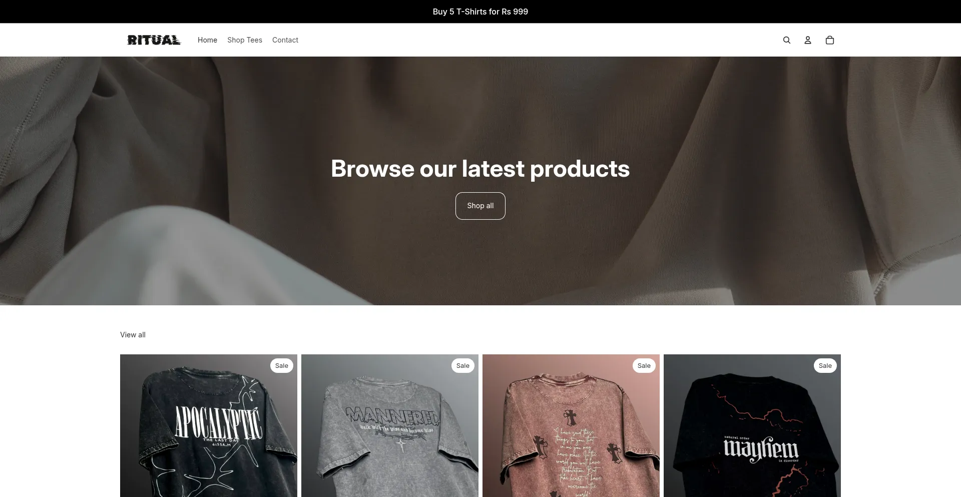 Website screenshot of Shopritual.store