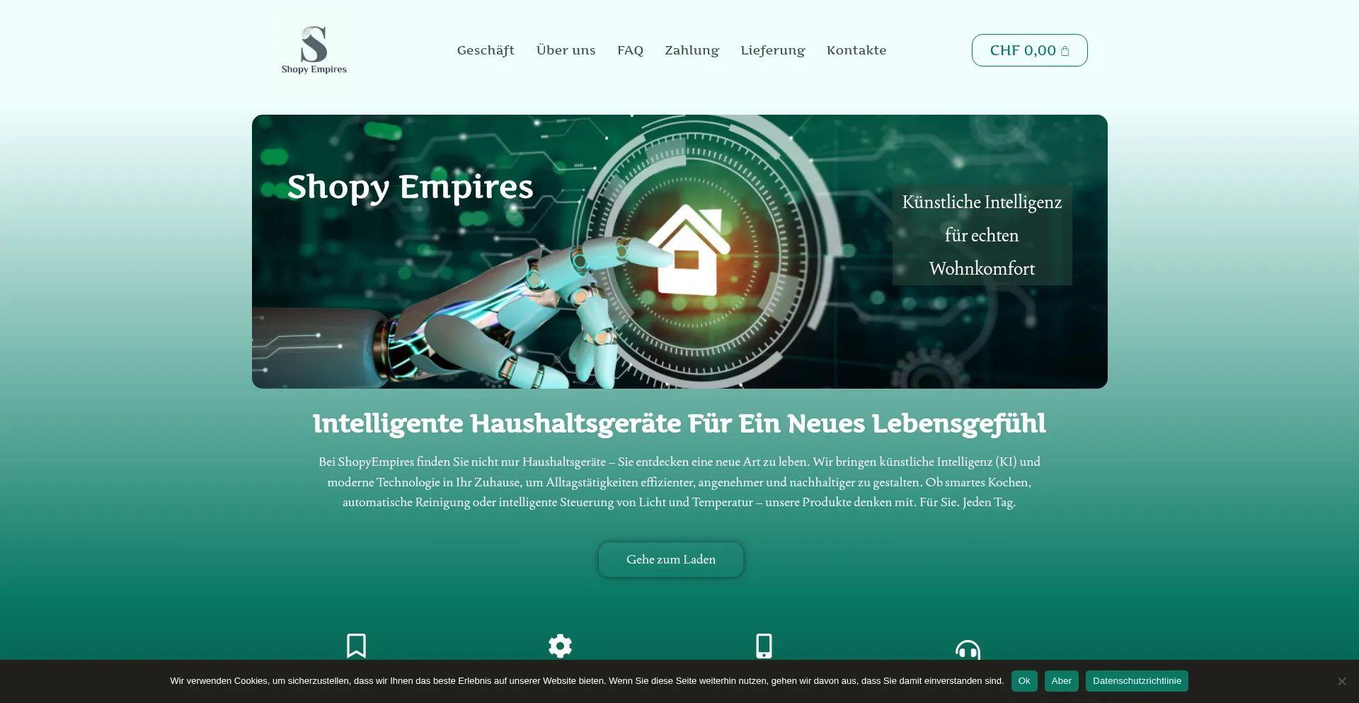 Website screenshot of Shopyempires.com