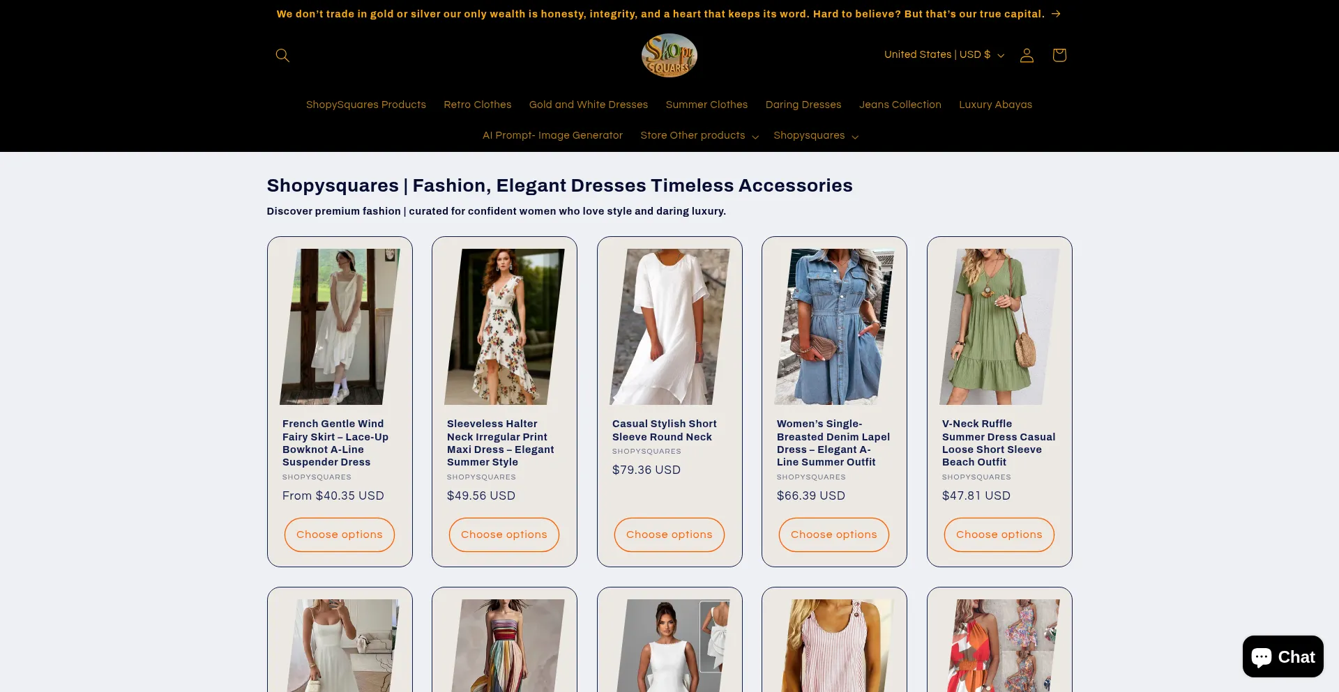 Website screenshot of Shopysquares.com