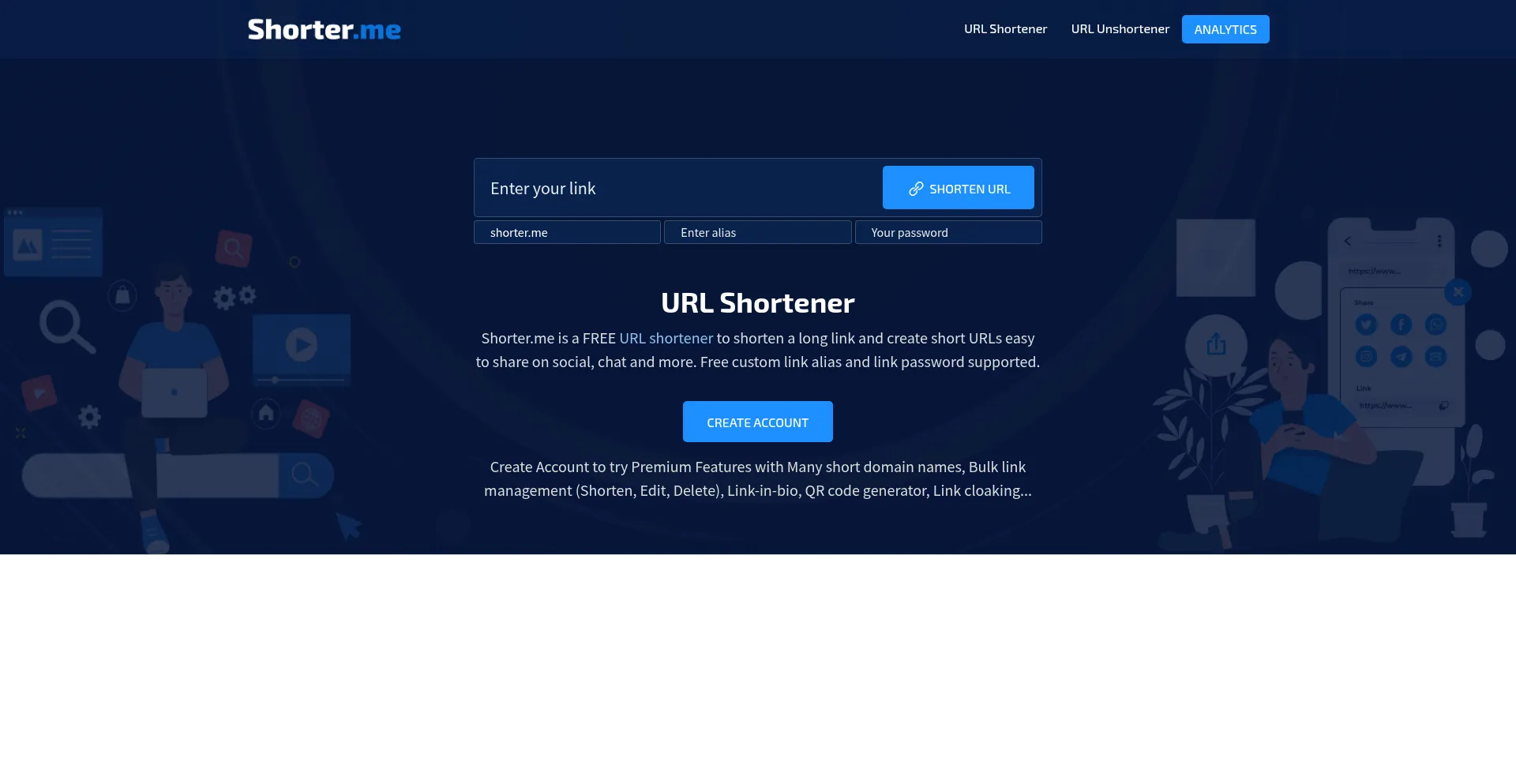 Website screenshot of Shorter.me