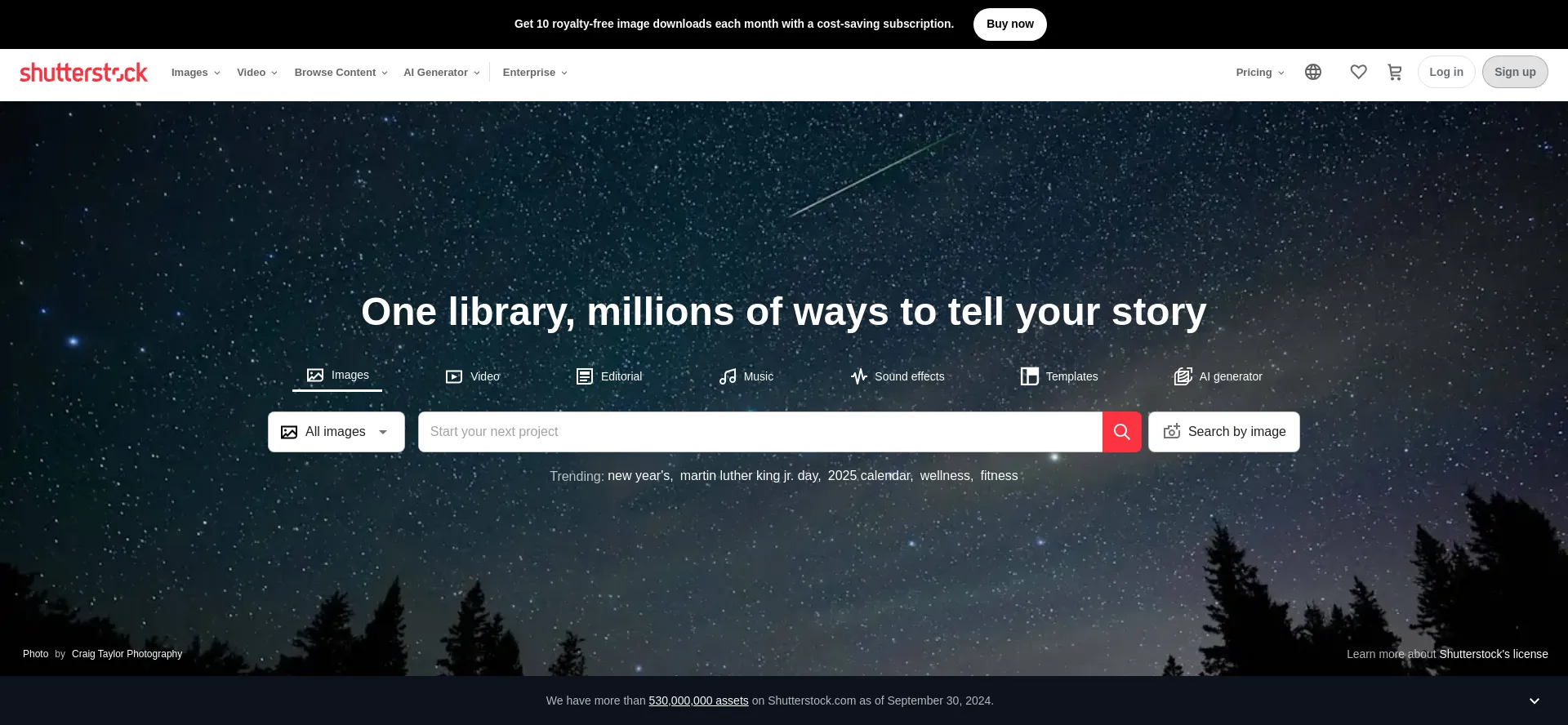 Website screenshot of Shotterstock.com