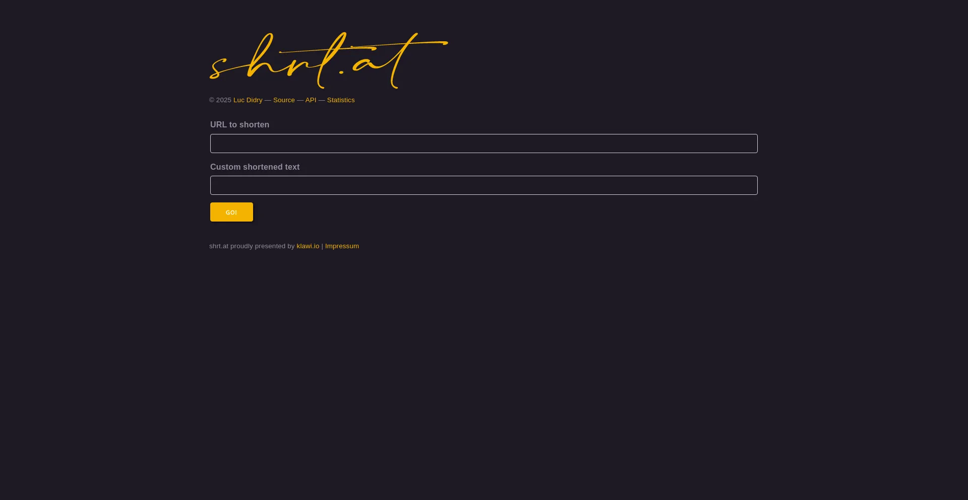 Website screenshot of Shrt.at