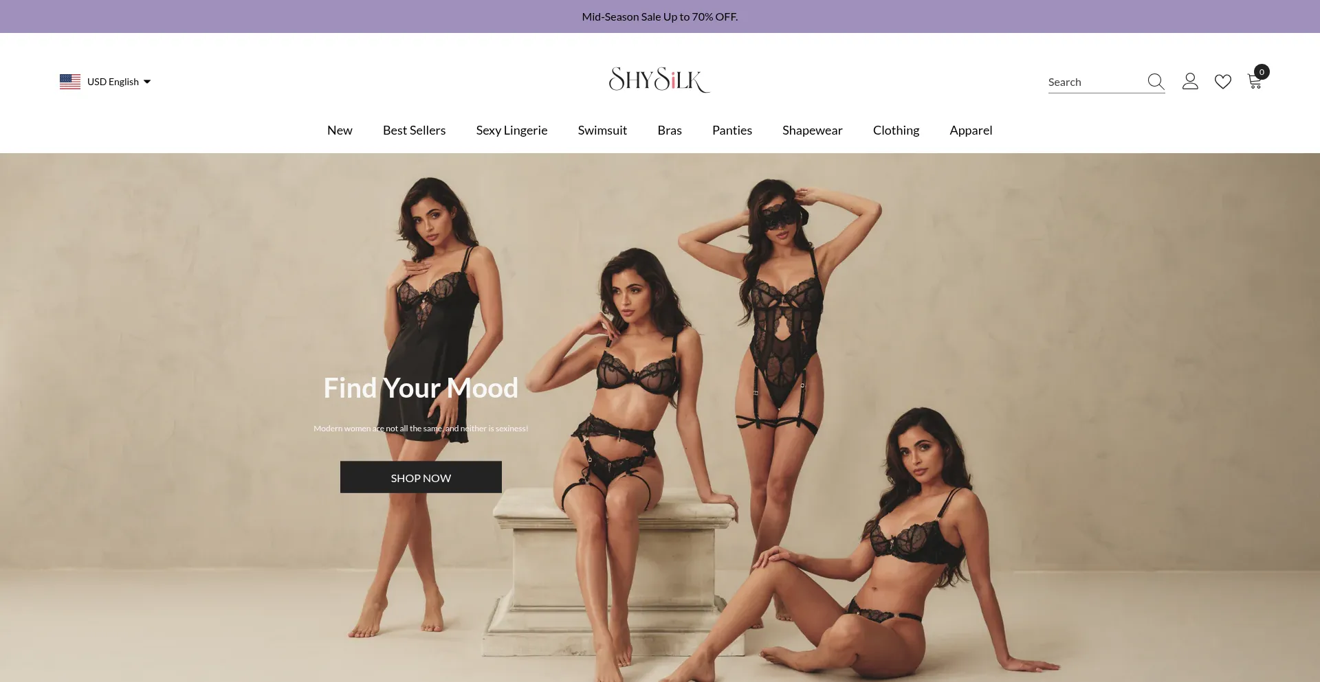Website screenshot of Shysilk.com