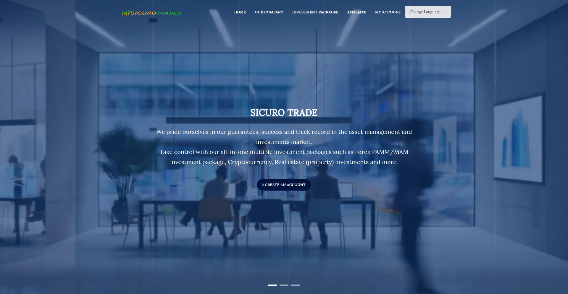 Website screenshot of Sicurotrade.org