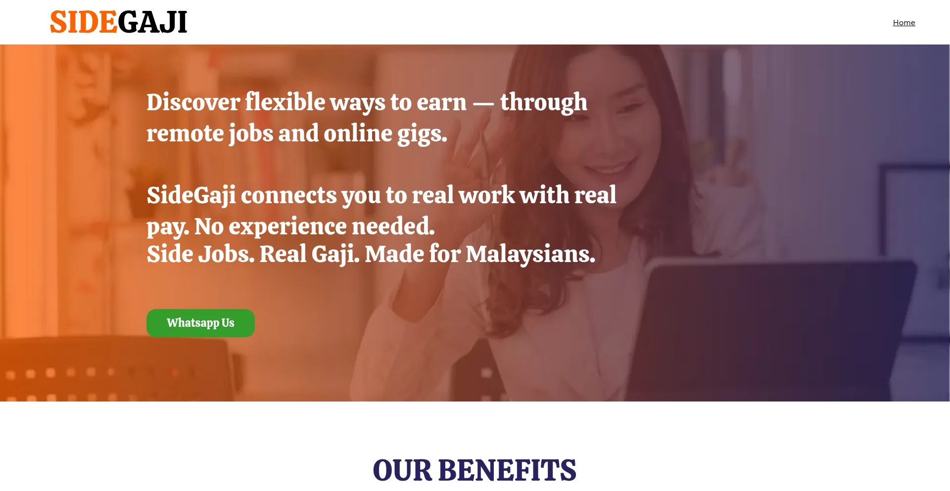 Website screenshot of Sidegaji.com