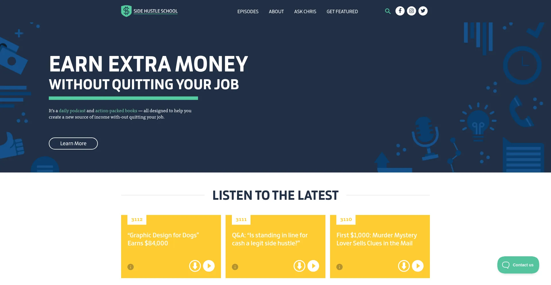 Website screenshot of Sidehustleschool.com