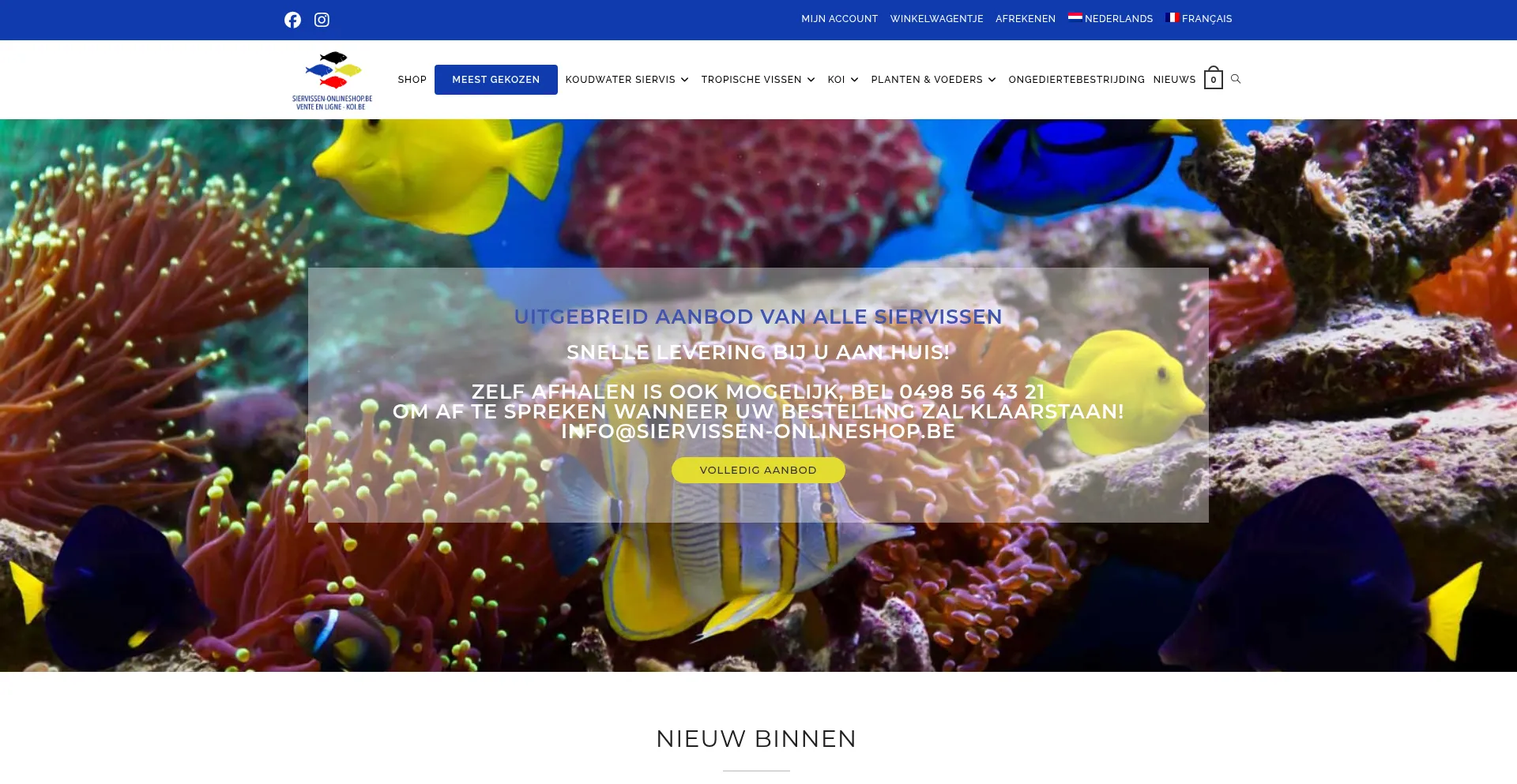 Website screenshot of Siervissen-onlineshop.be