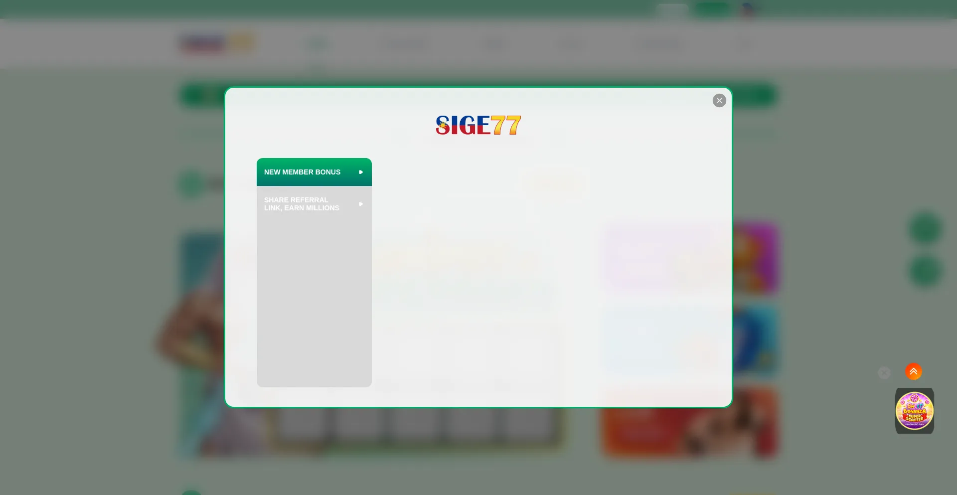 Website screenshot of Sige77.my