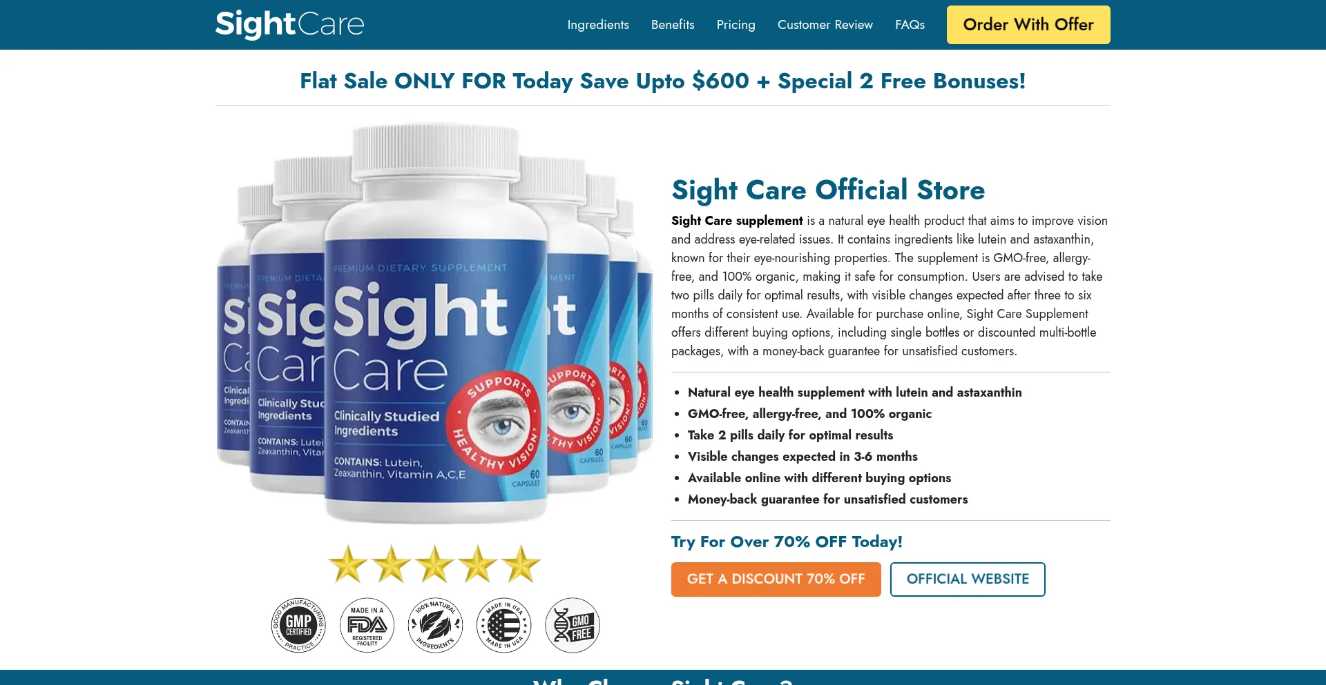 Website screenshot of Sightcare-com.us