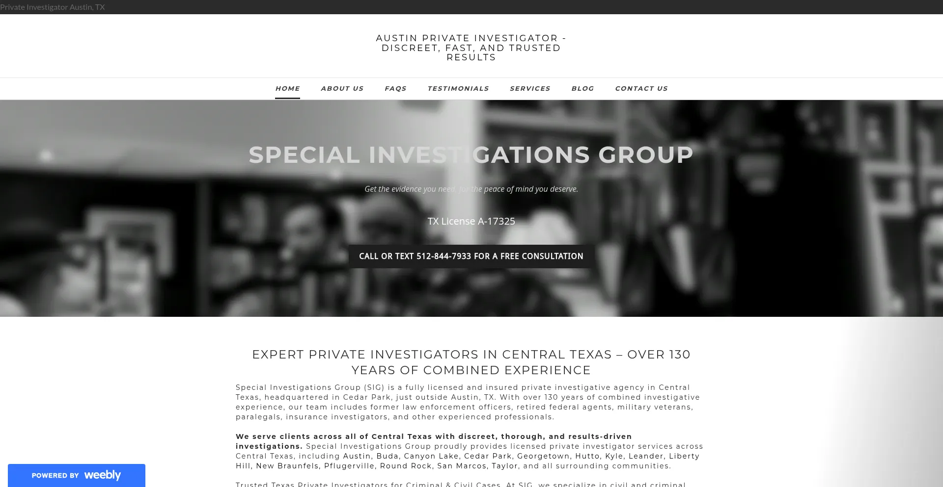 Website screenshot of Siginvestigator.com
