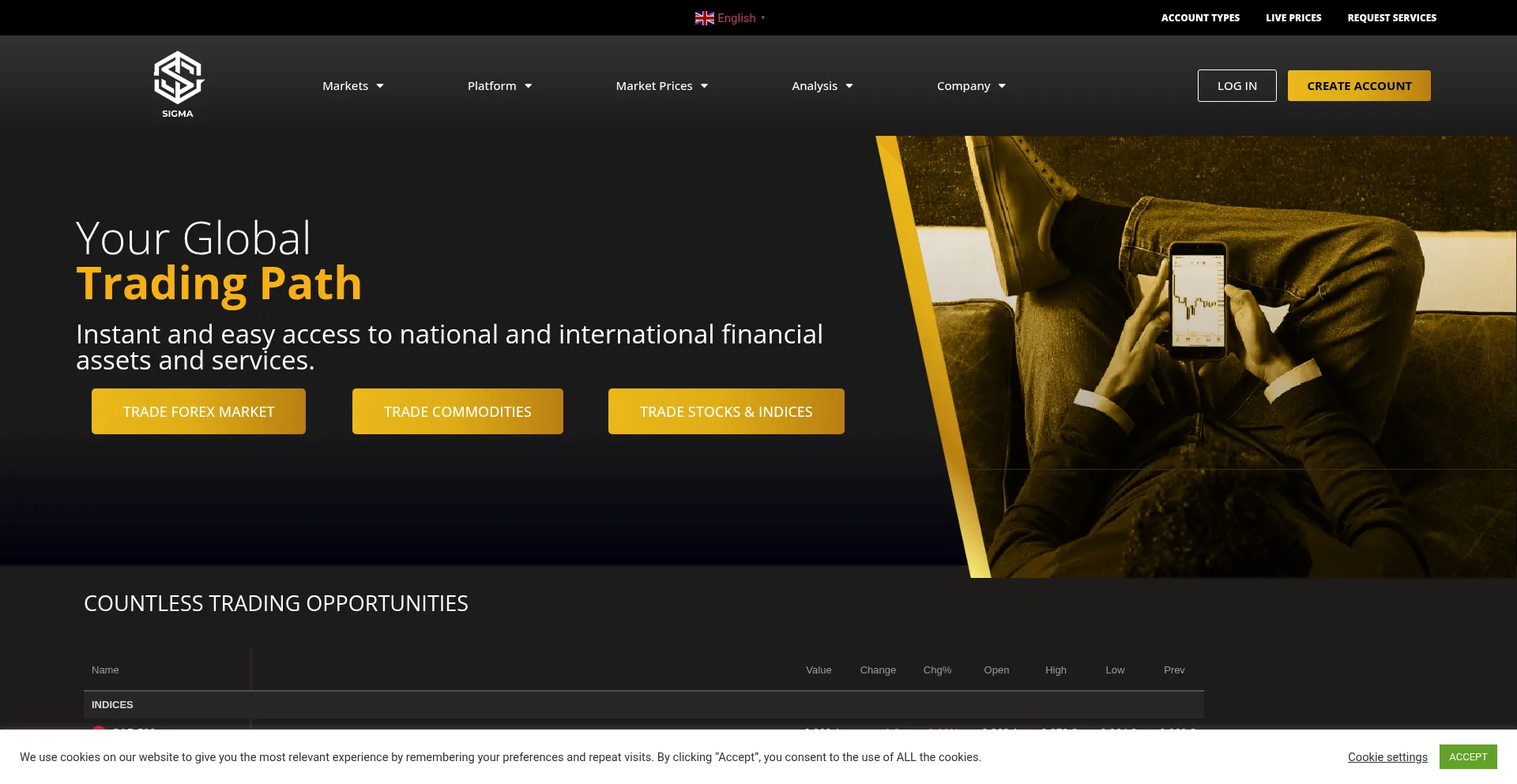 Website screenshot of Sigma-stocks.com