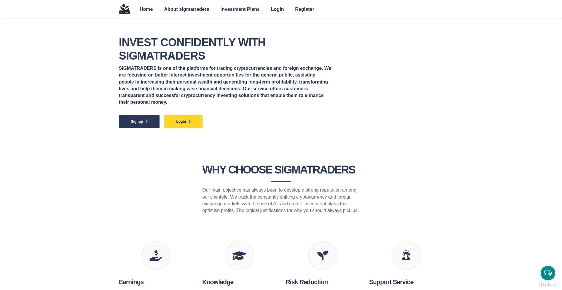 Website screenshot of Sigmatraders.net