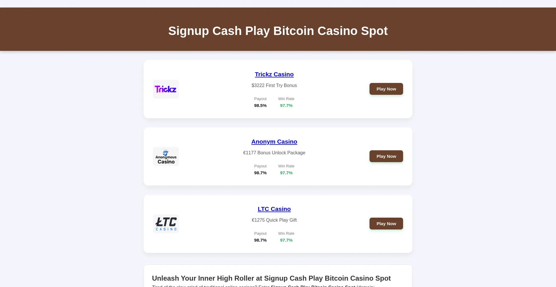 Website screenshot of Signupcashplaybitcoincasinospot.shop