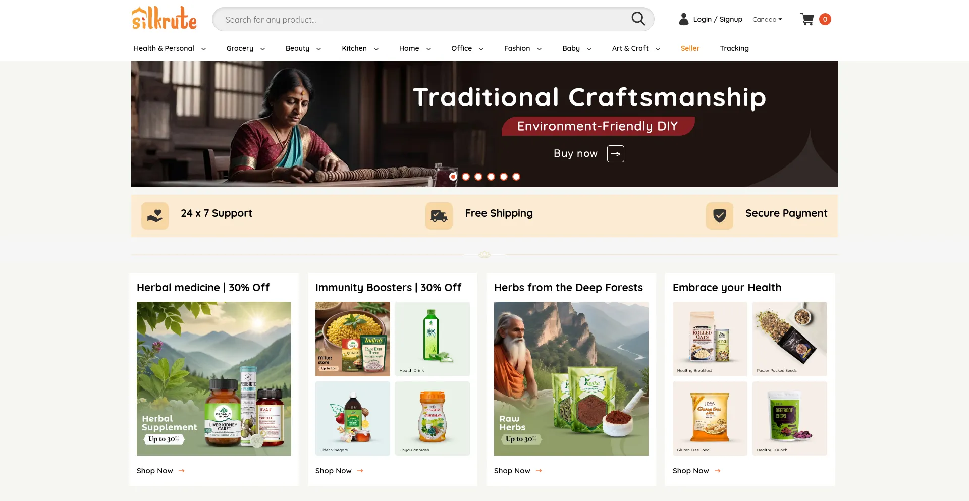 Website screenshot of Silkrute.ca