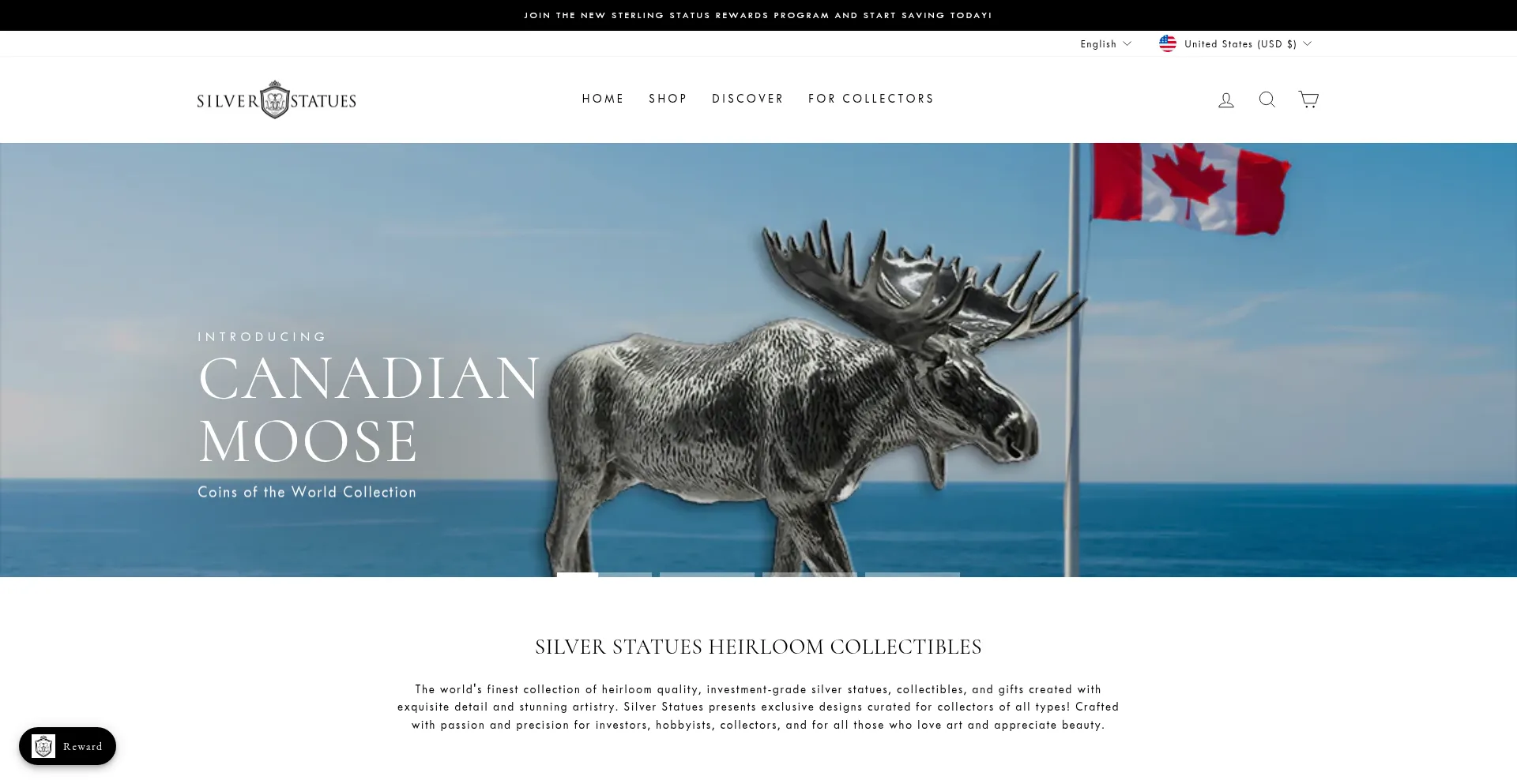 Website screenshot of Silverstatues.com