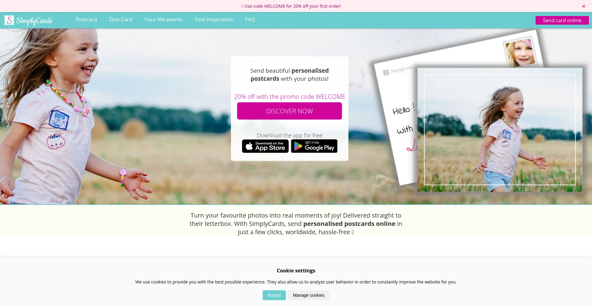 Website screenshot of Simplycards.com