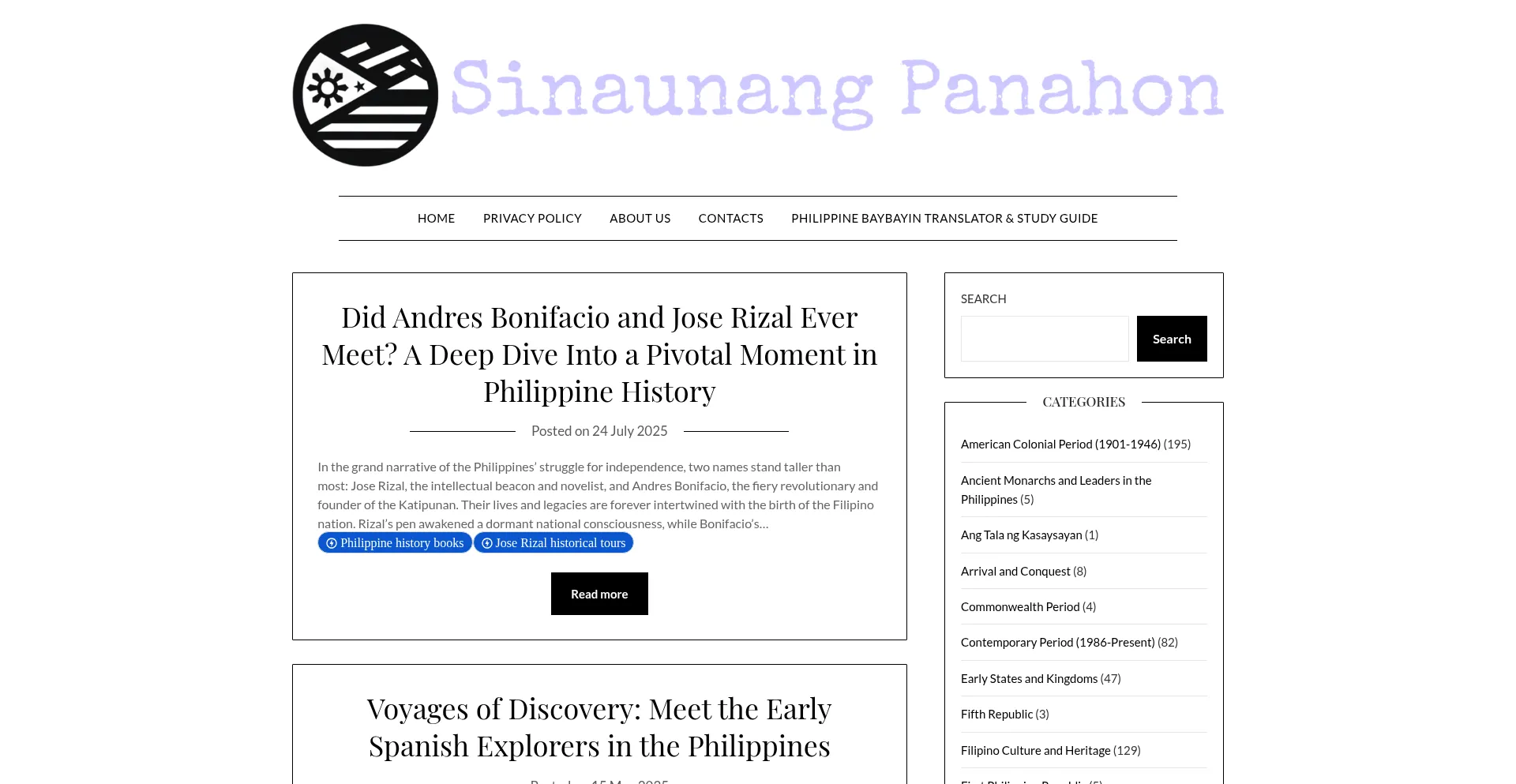 Website screenshot of Sinaunangpanahon.com