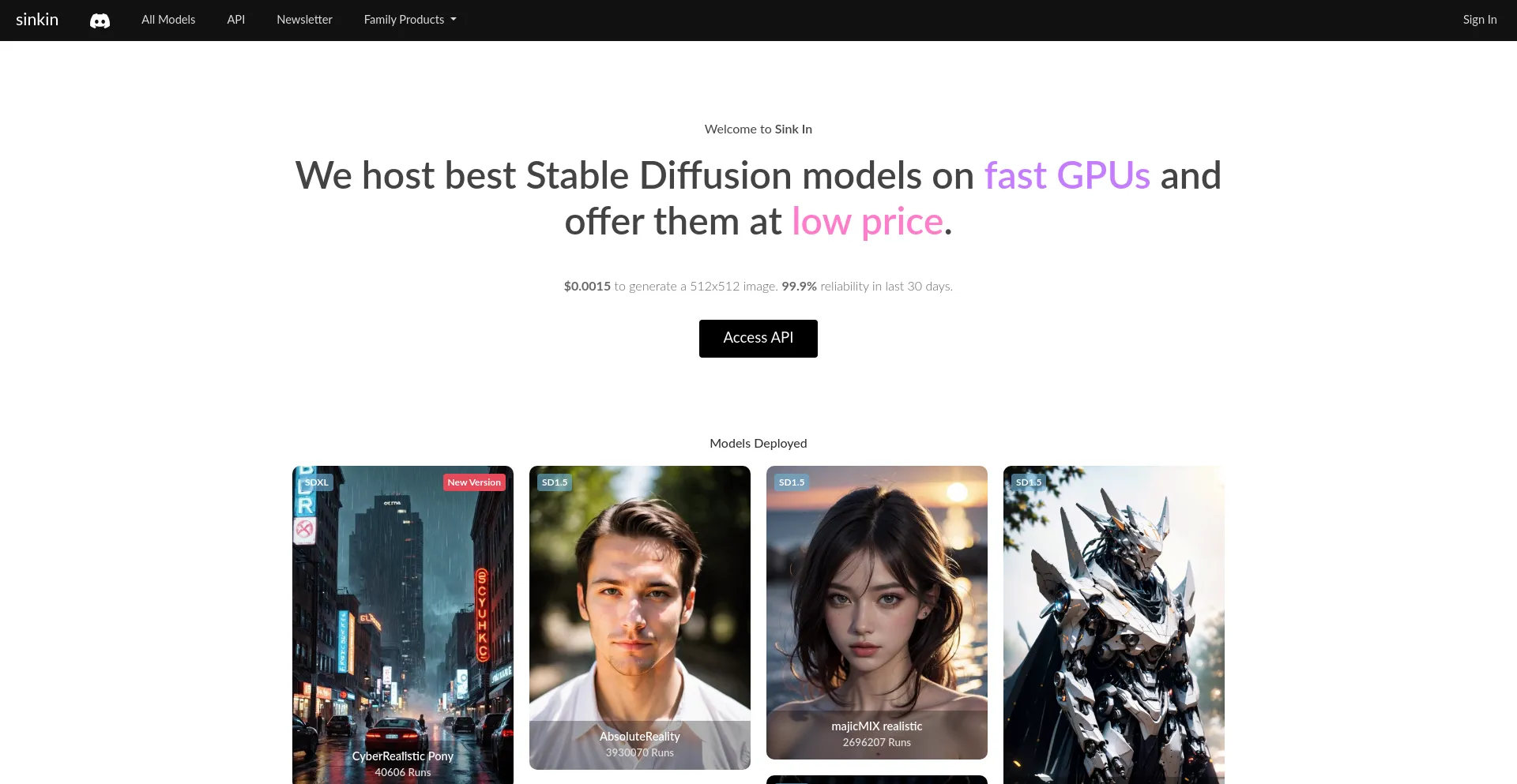 Website screenshot of Sinkin.ai