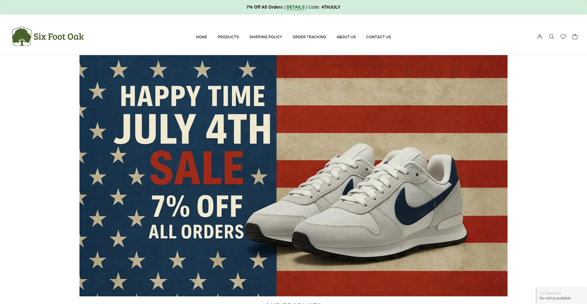 Website screenshot of Sixfootoak.com