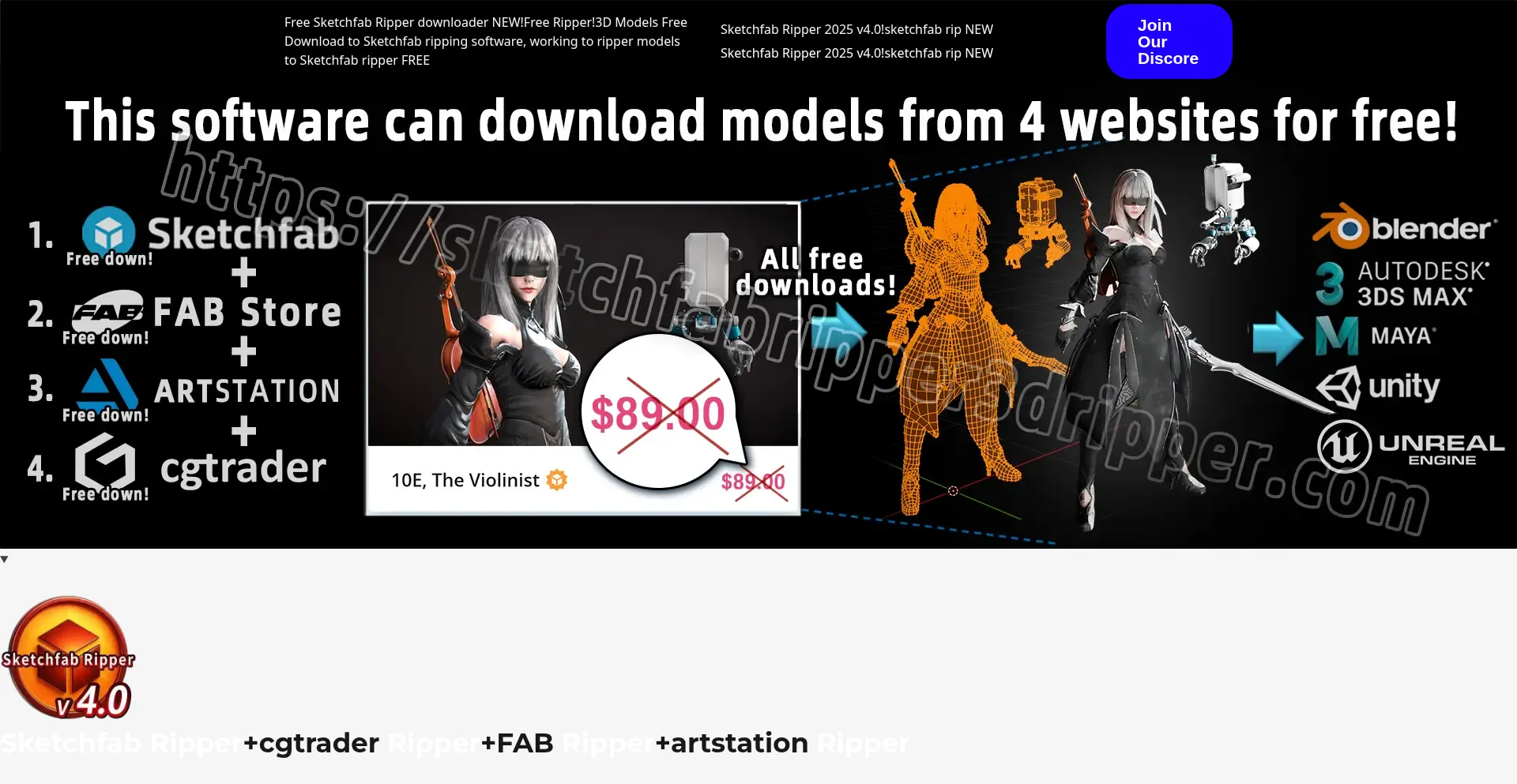 Website screenshot of Sketchfabripper3dripper.com