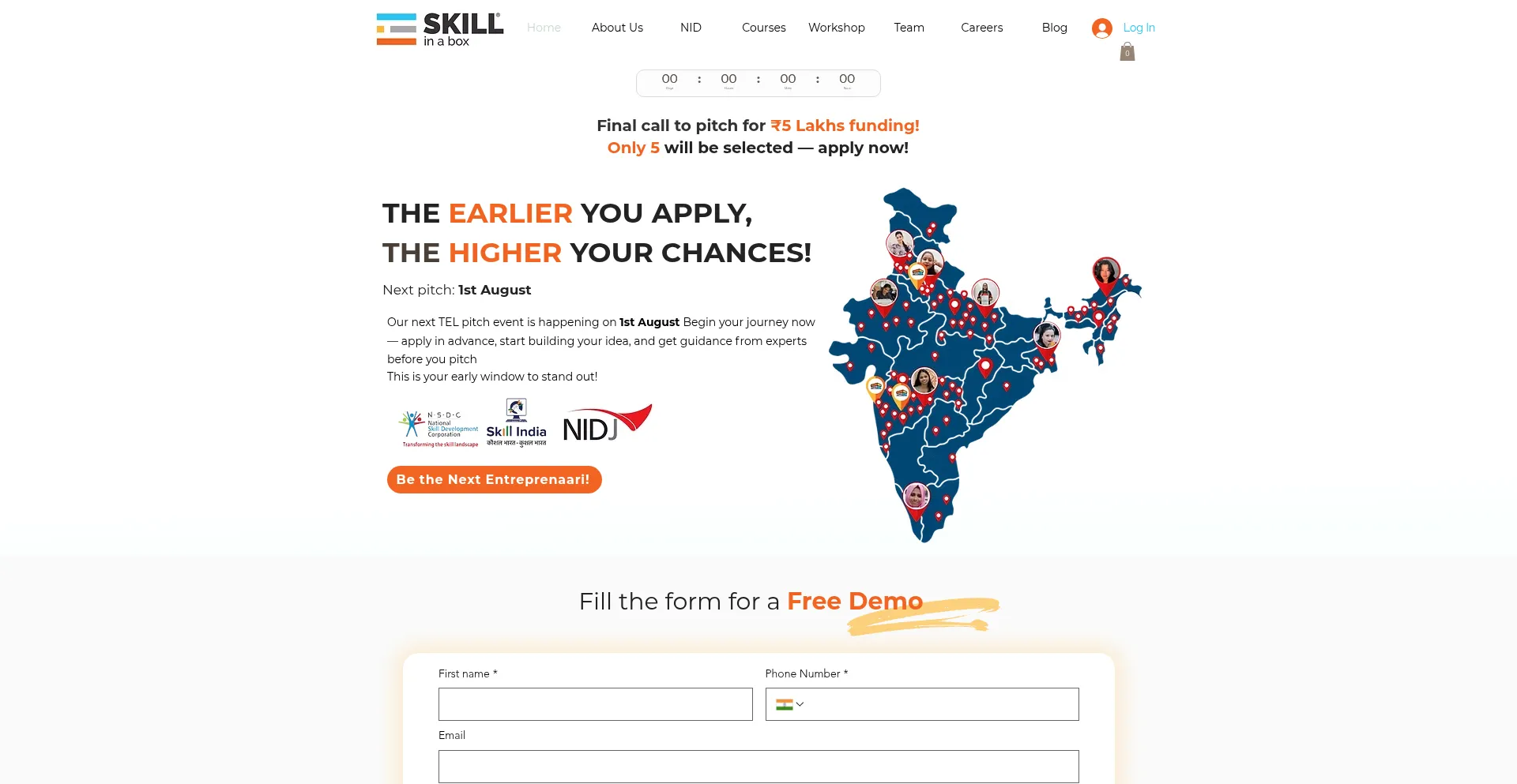 Website screenshot of Skillinabox.in