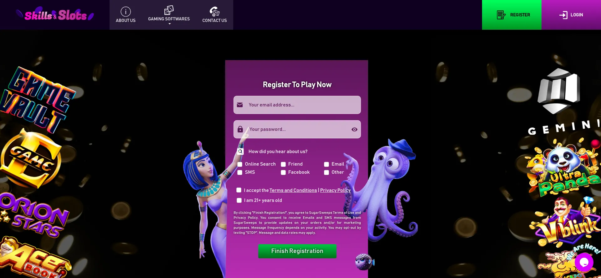 Website screenshot of Skillsandslots.com