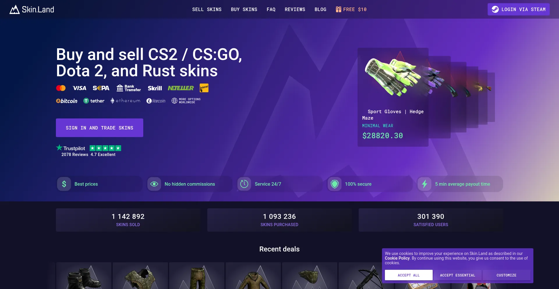 Website screenshot of Skin.land