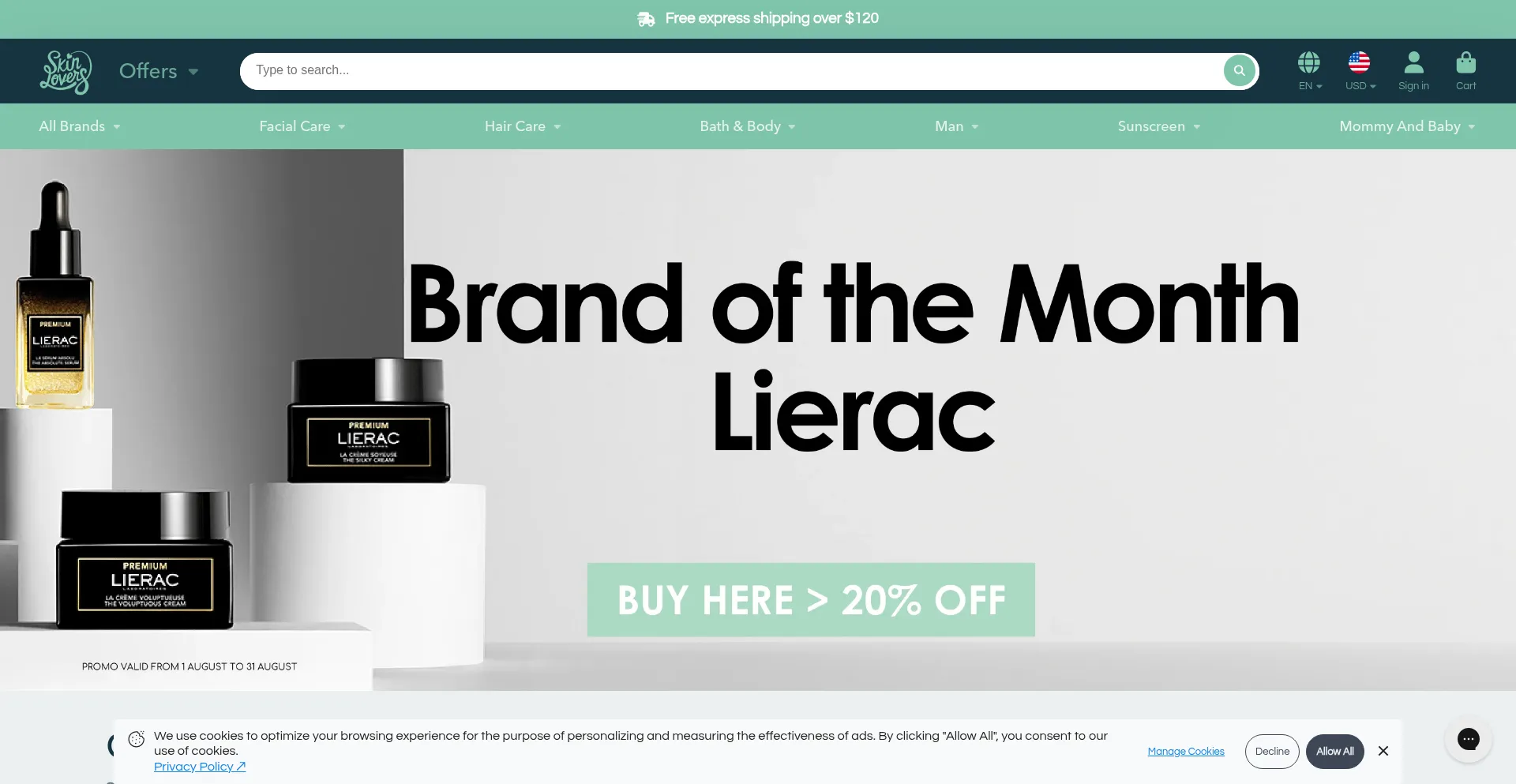 Website screenshot of Skinlovers.com