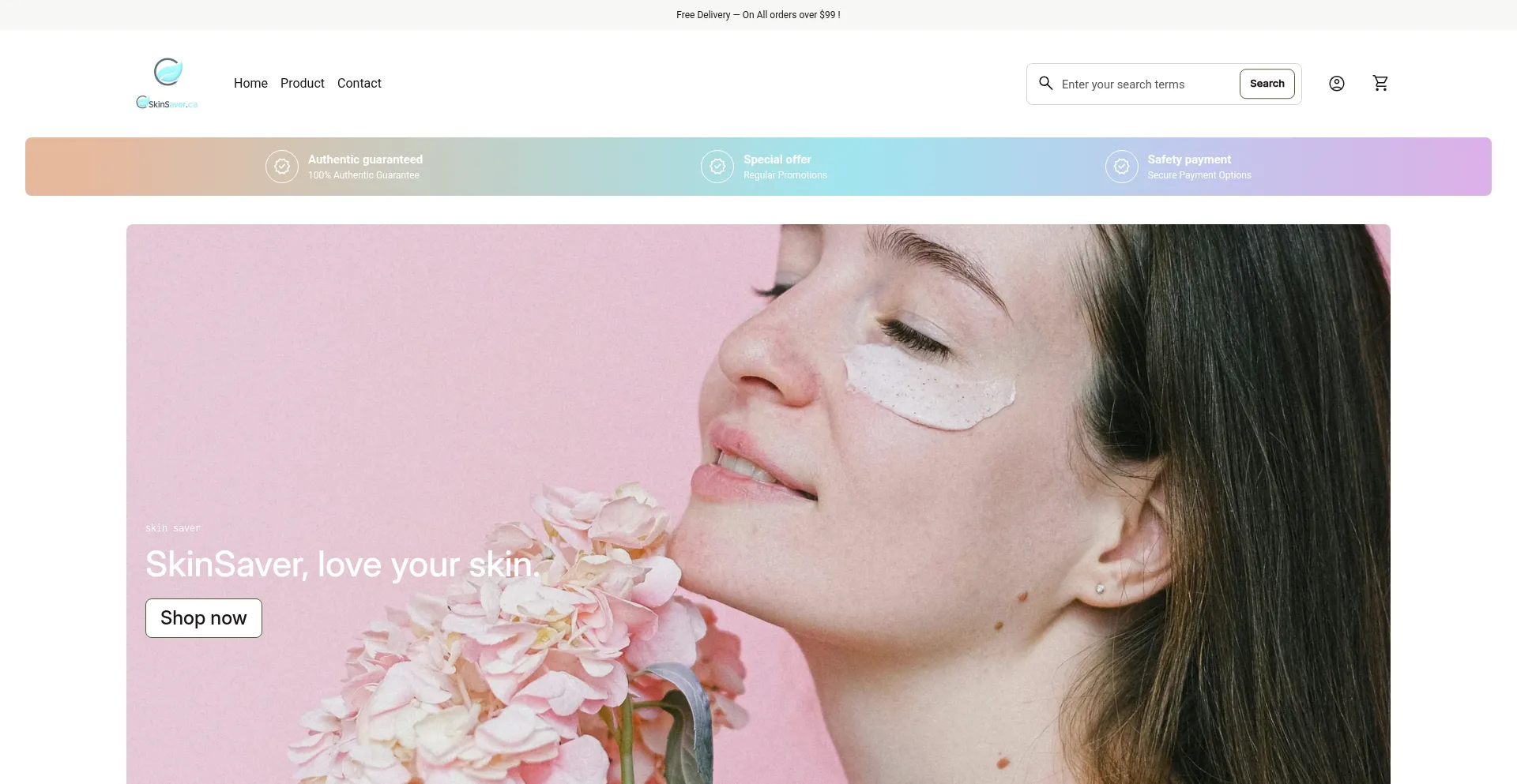 Website screenshot of Skinsaver.ca