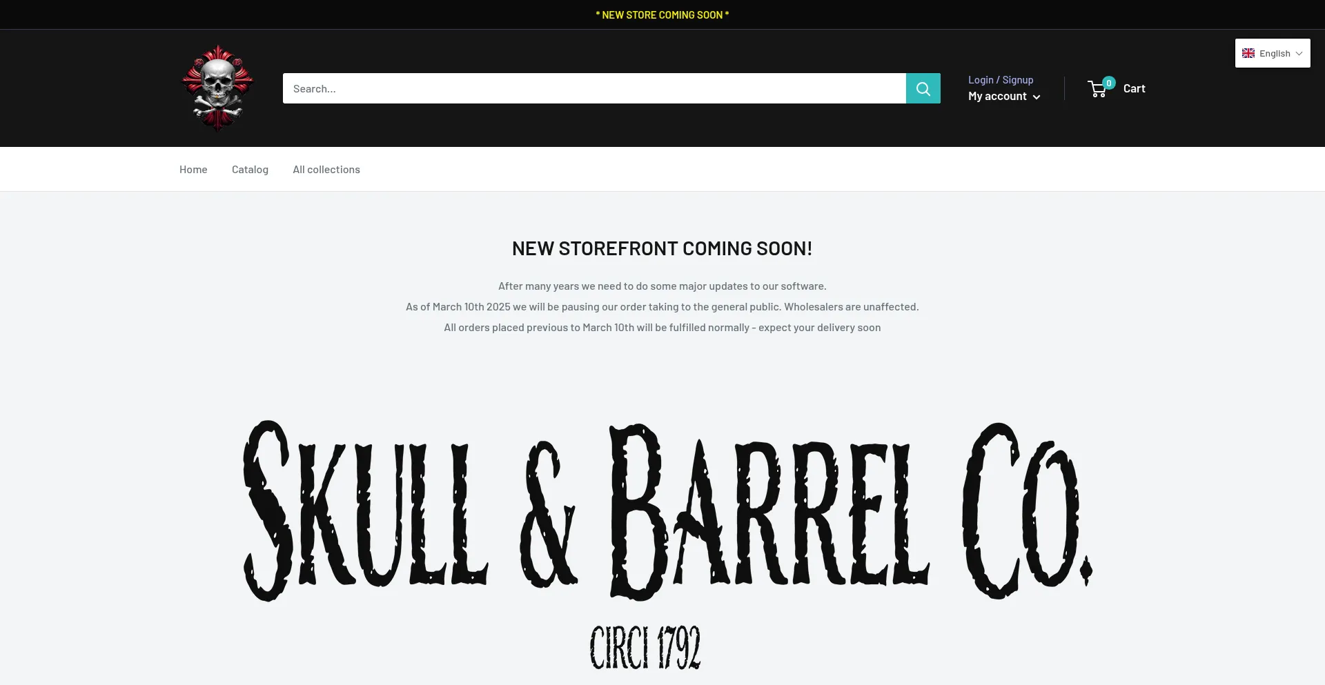Website screenshot of Skullandbarrel.com