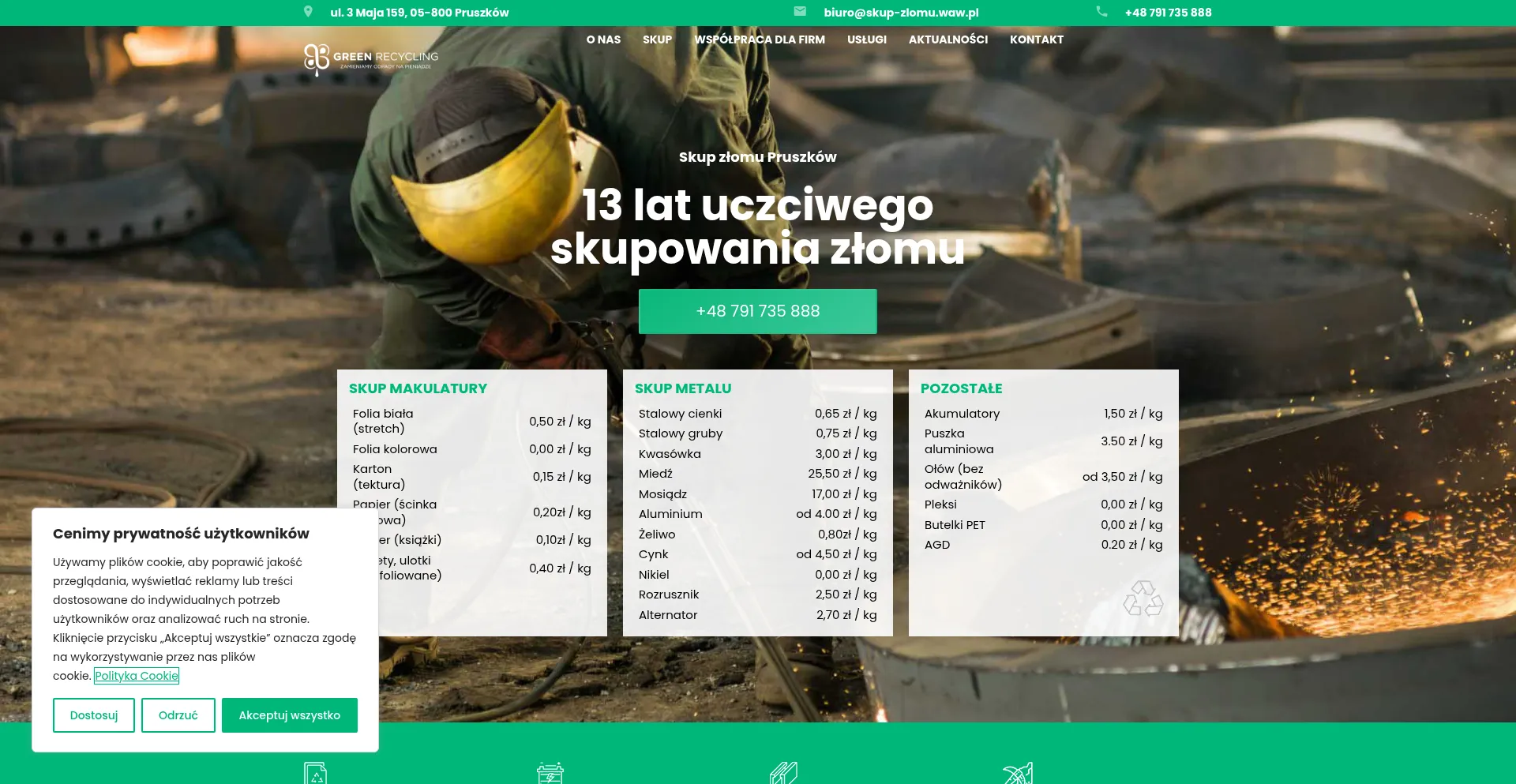 Website screenshot of Skup-zlomu.waw.pl