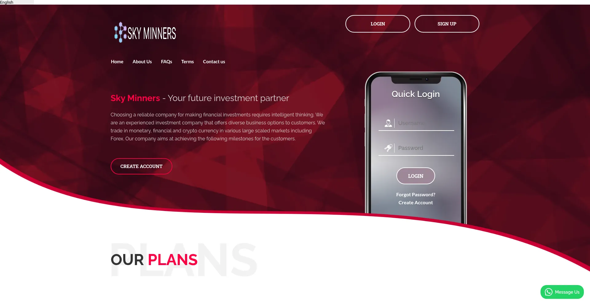 Website screenshot of Sky-minners.online
