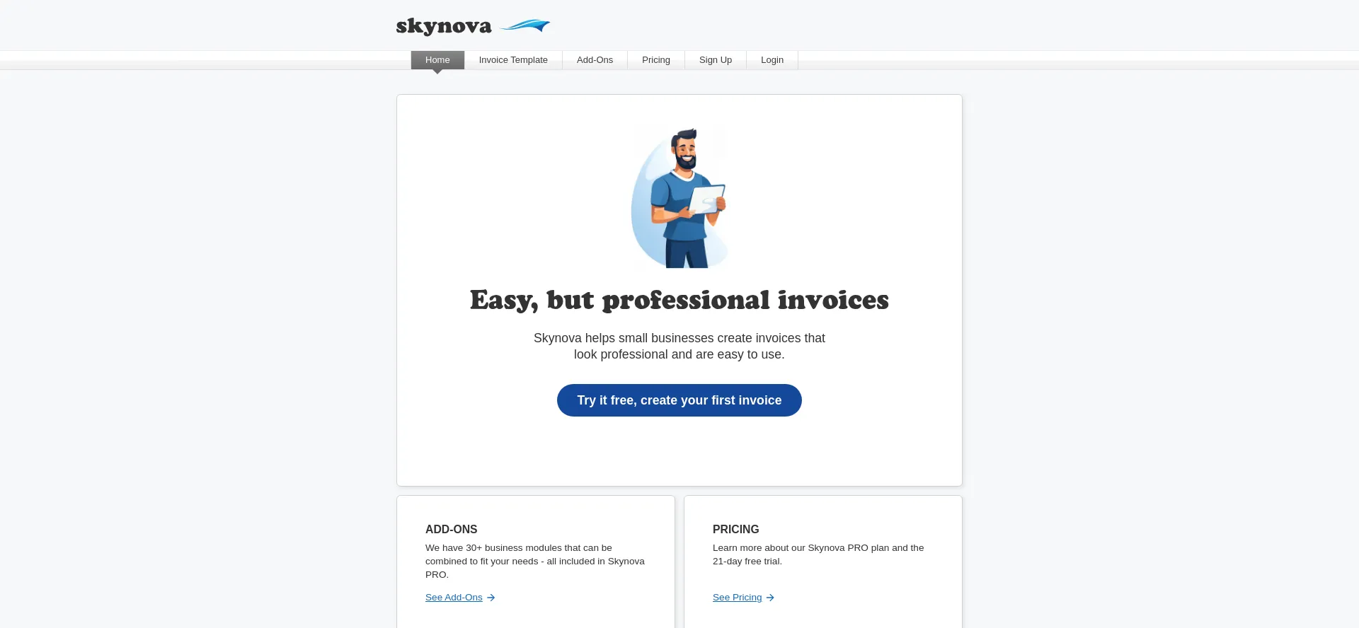 Website screenshot of Skynova.com