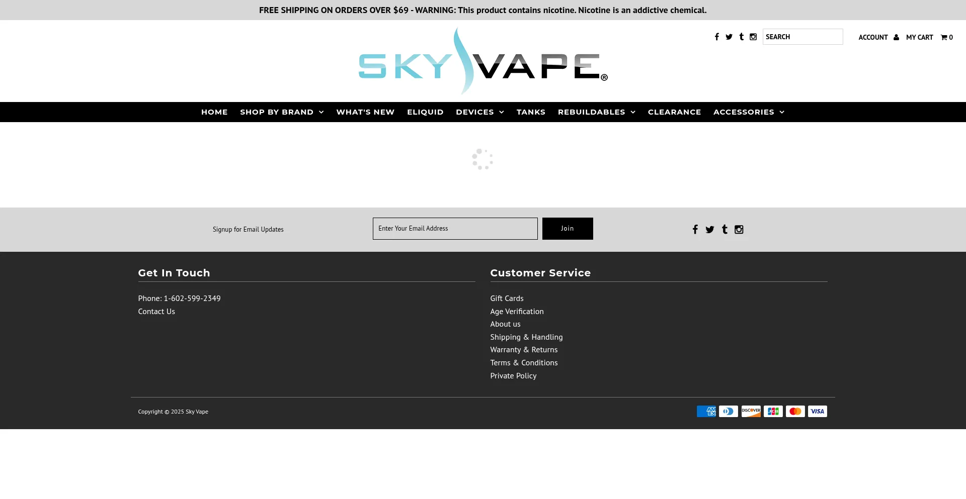 Website screenshot of Skyvapeaz.com