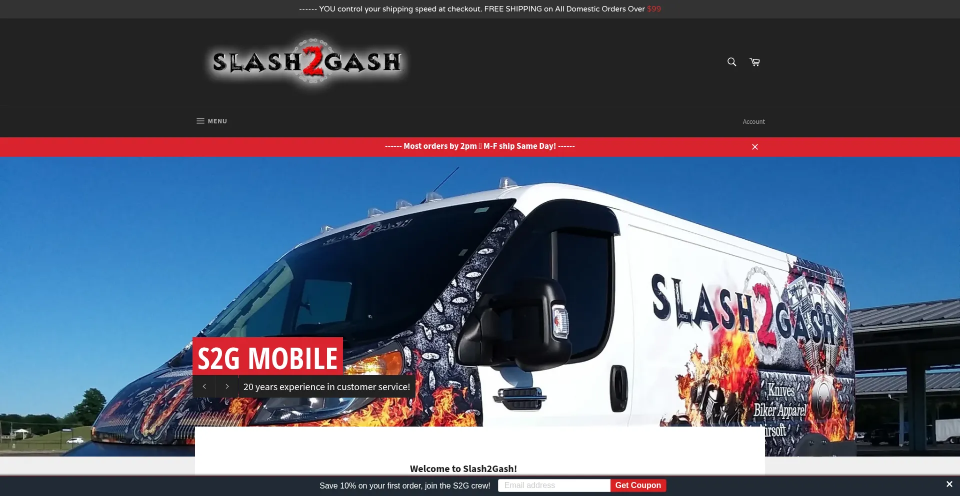 Website screenshot of Slash2gash.com