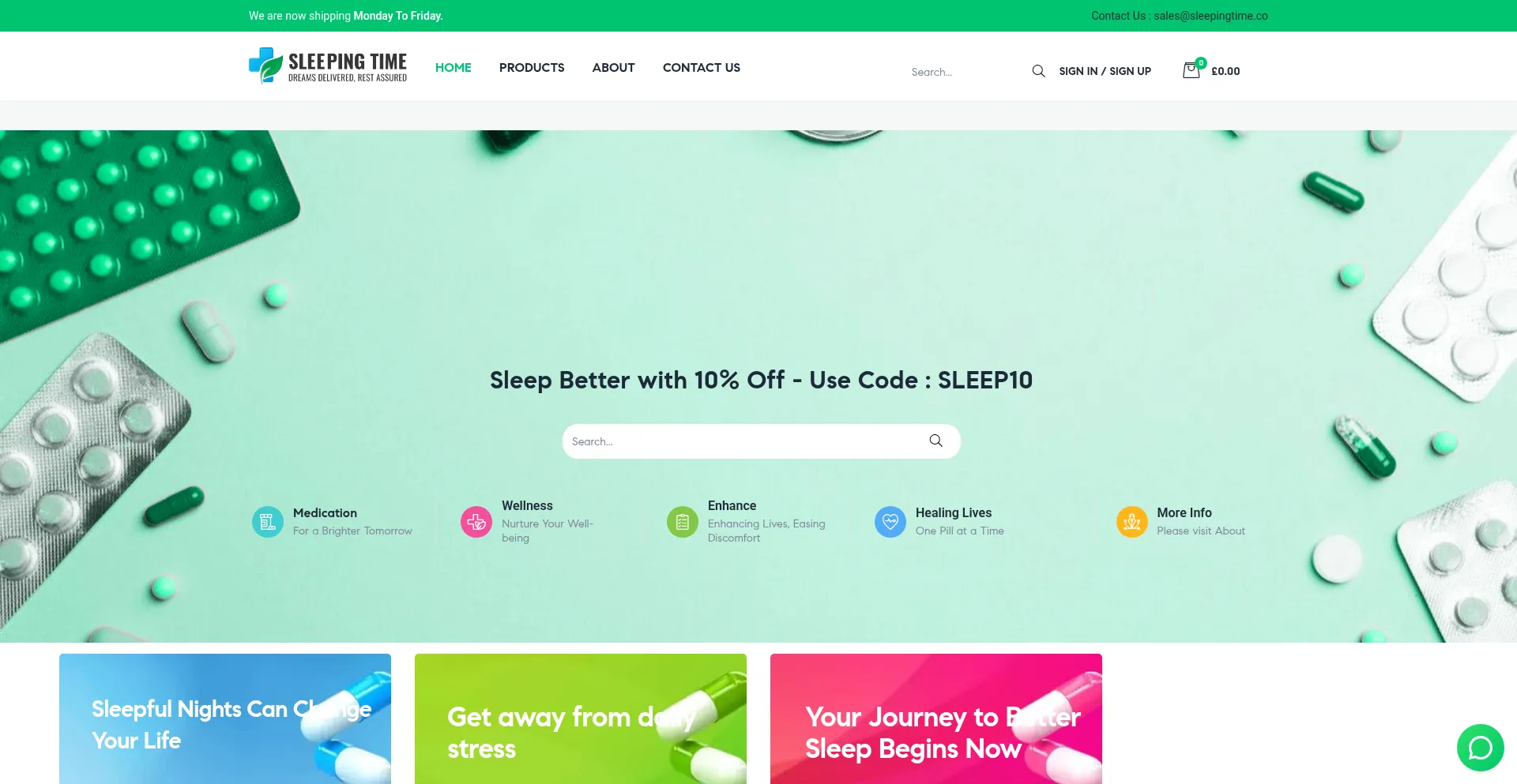 Website screenshot of Sleepingtime.co