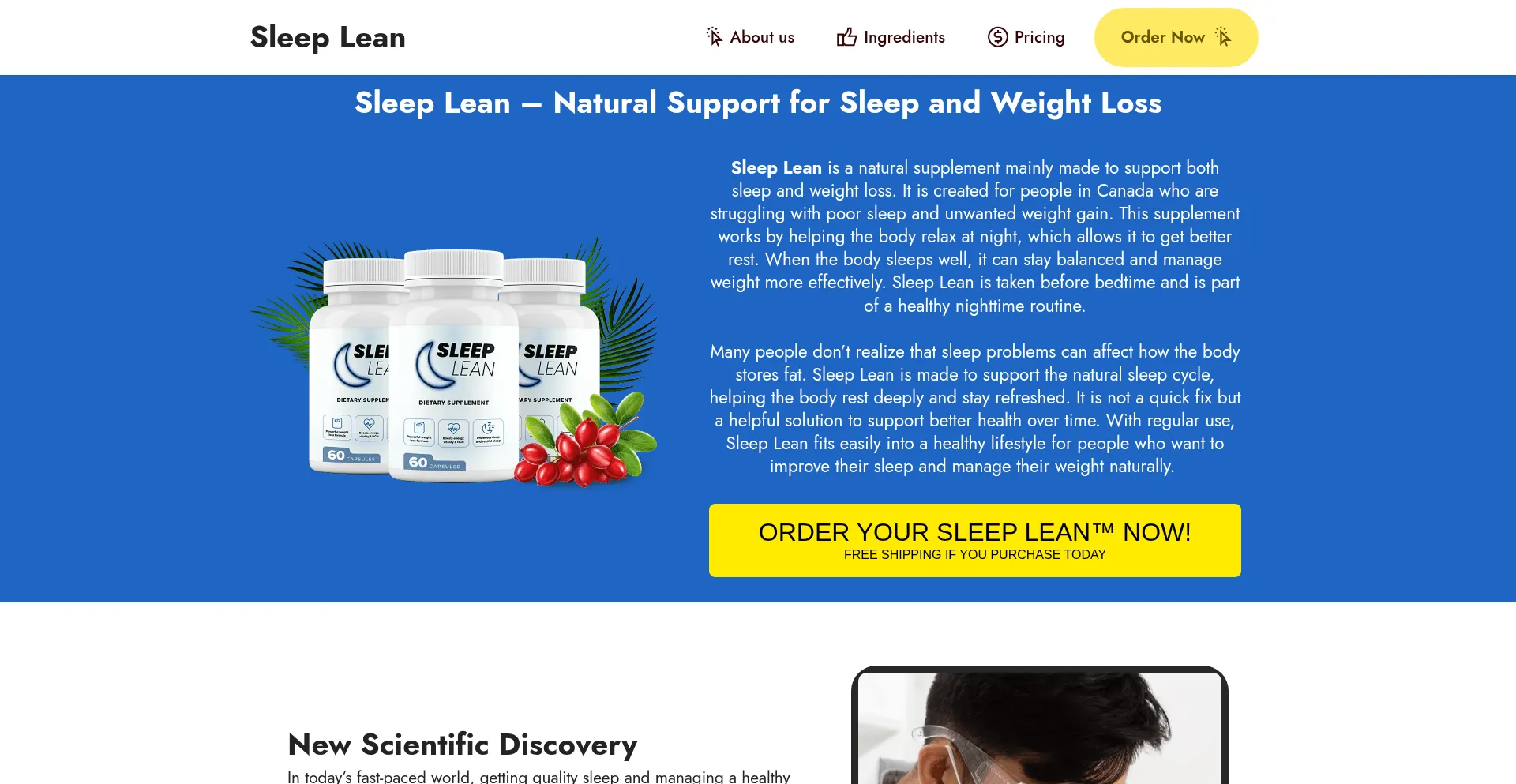 Website screenshot of Sleeplean-ca.ca
