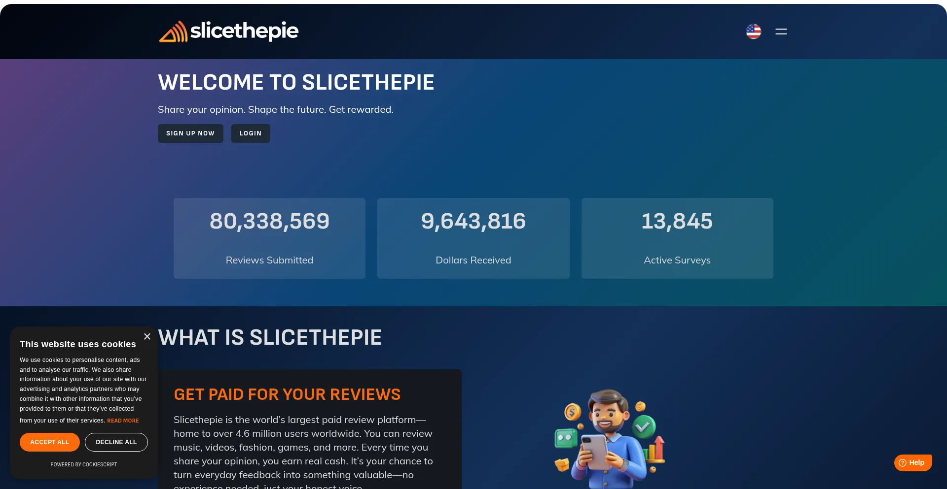 Website screenshot of Slicethepie.com
