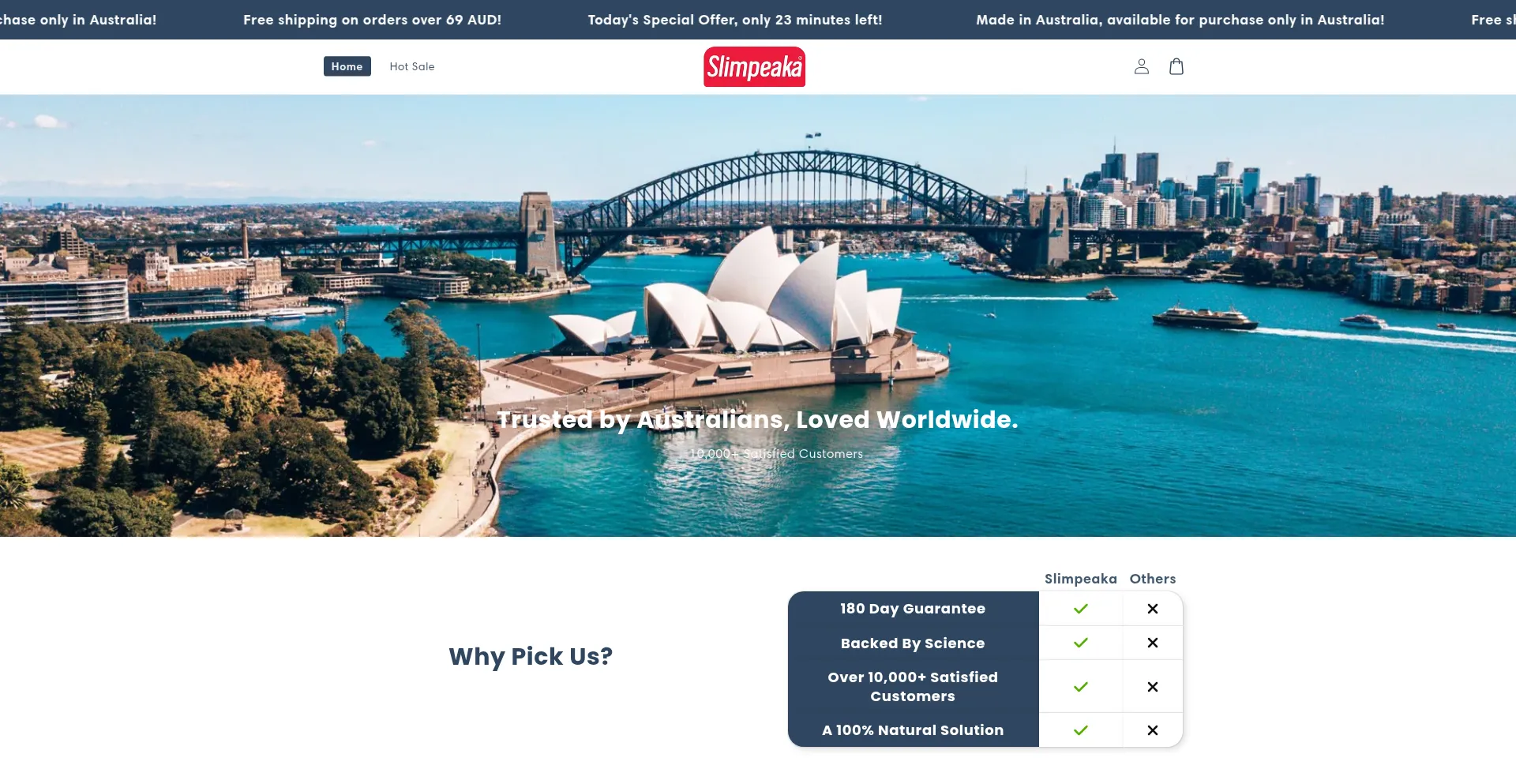 Website screenshot of Slimpeaka.com