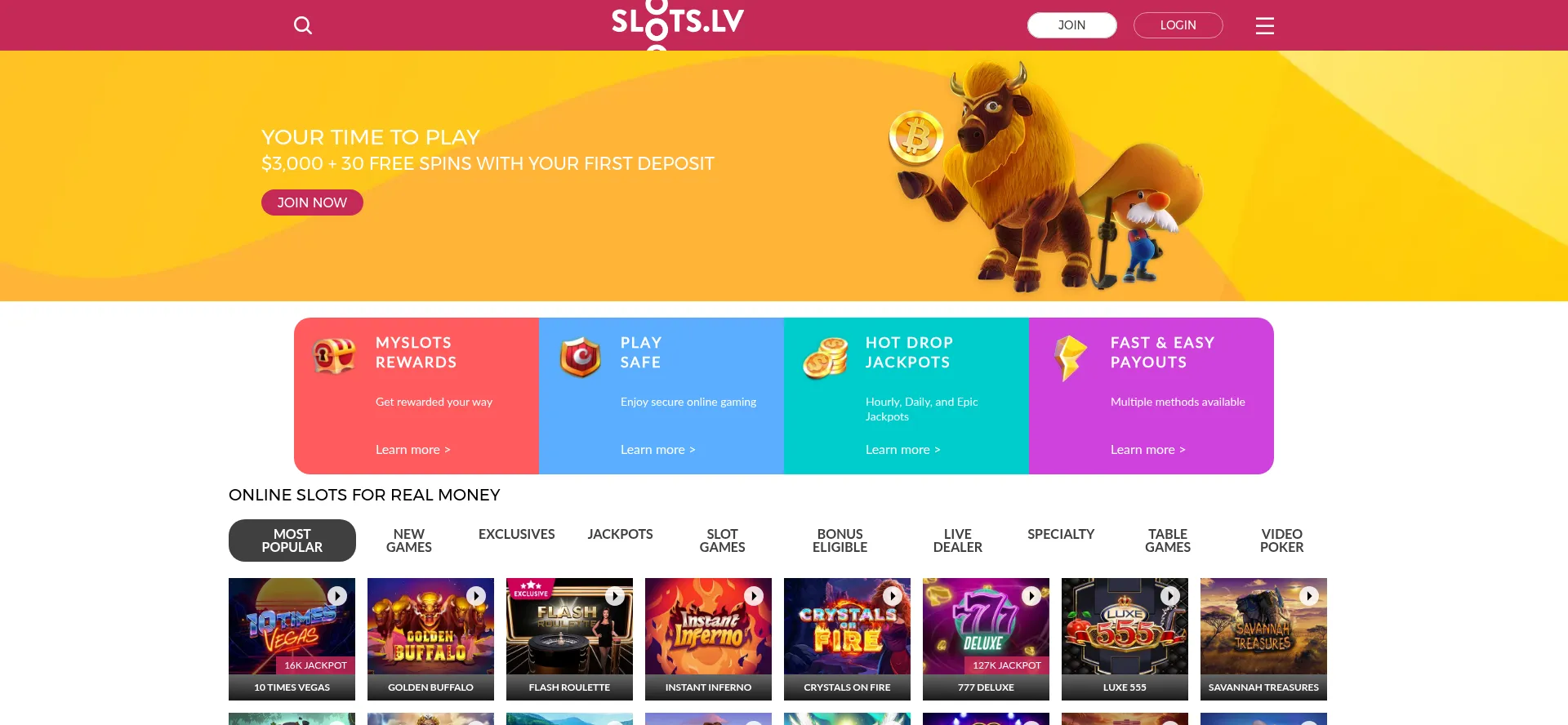 Website screenshot of Slots.lv