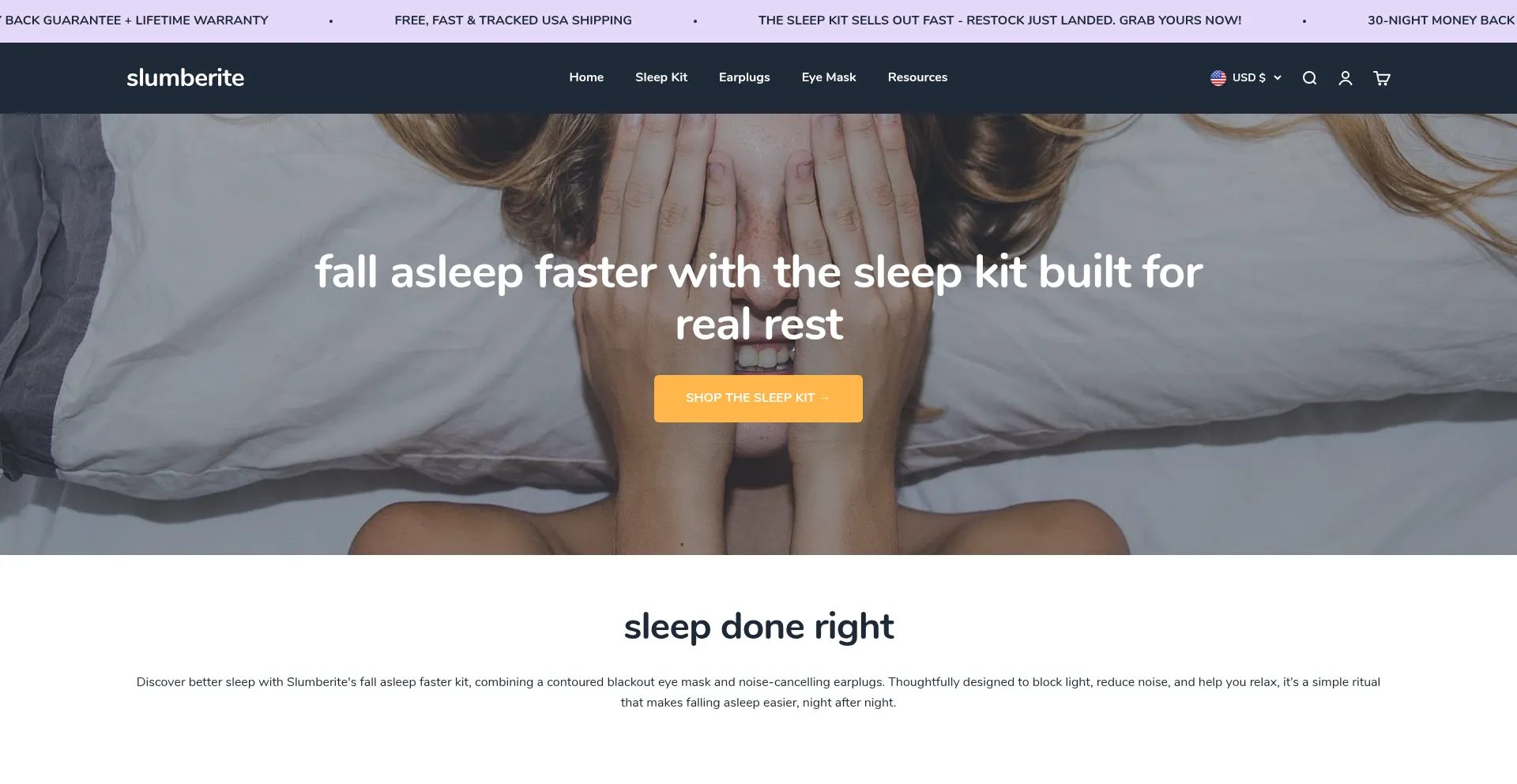 Website screenshot of Slumberite.com