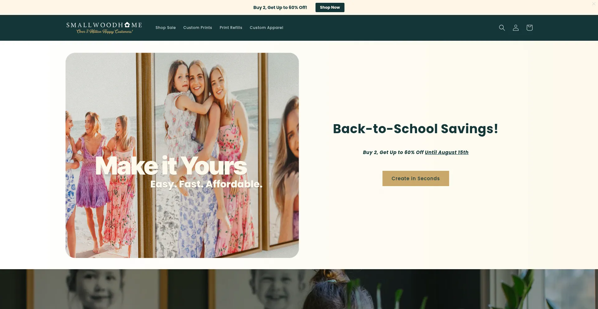 Website screenshot of Smallwoodshome.com