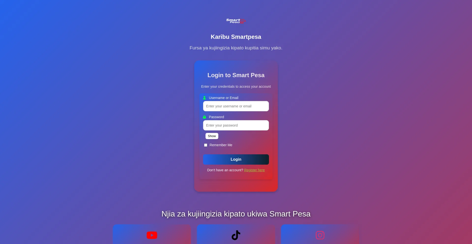 Website screenshot of Smartpesa.online