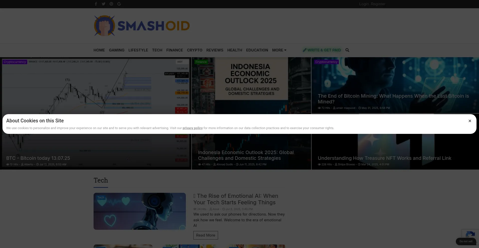 Website screenshot of Smashoid.com