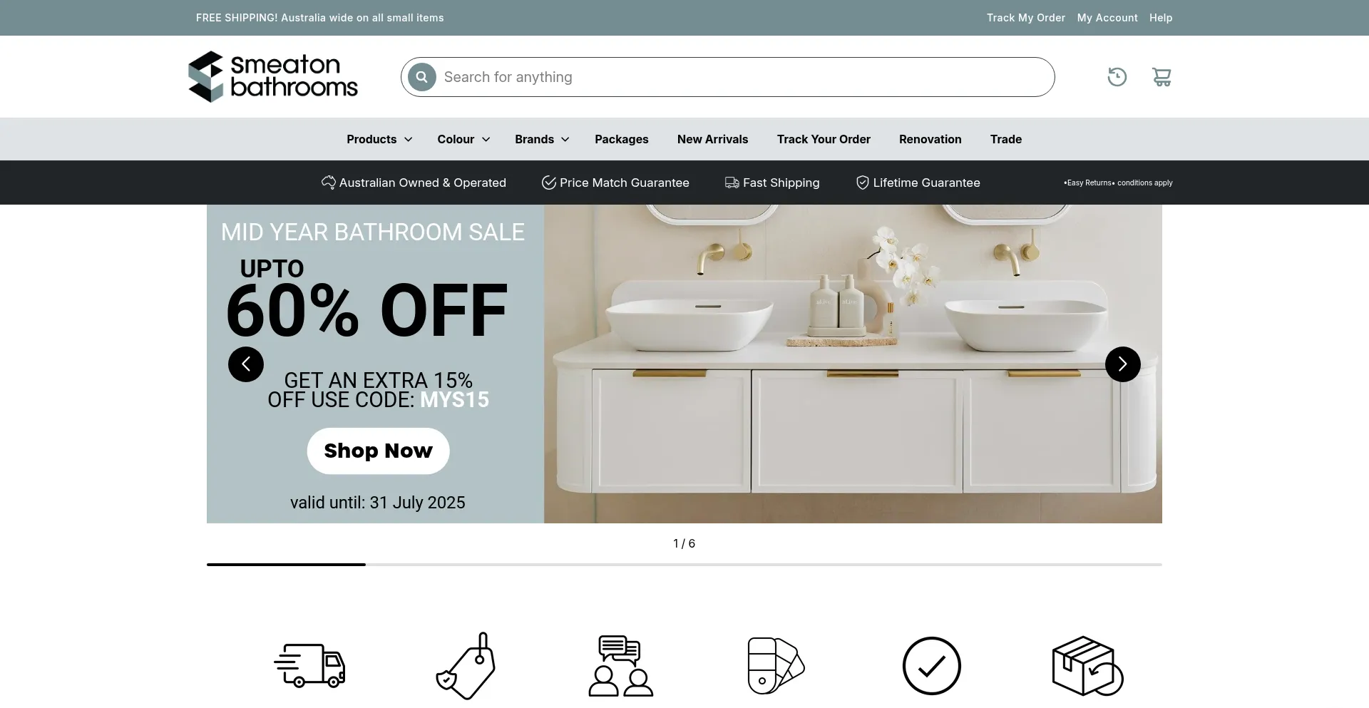 Website screenshot of Smeatonbathrooms.com.au