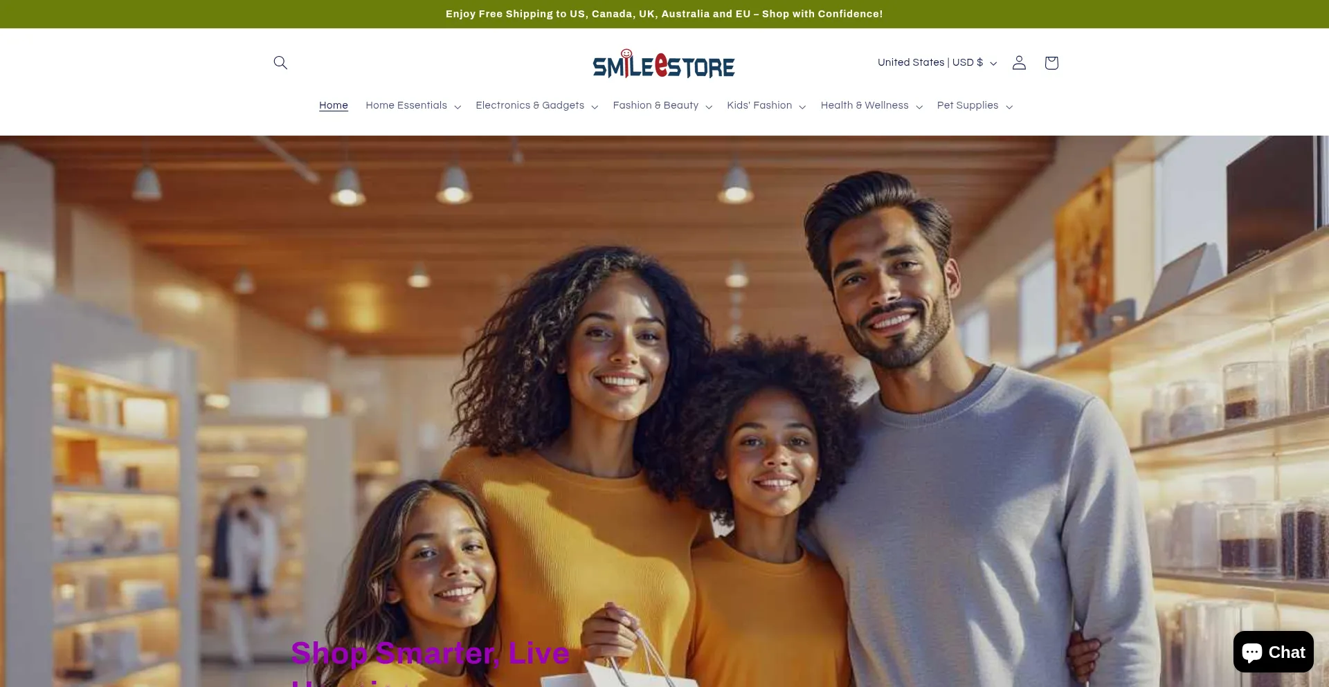Website screenshot of Smileestore.com