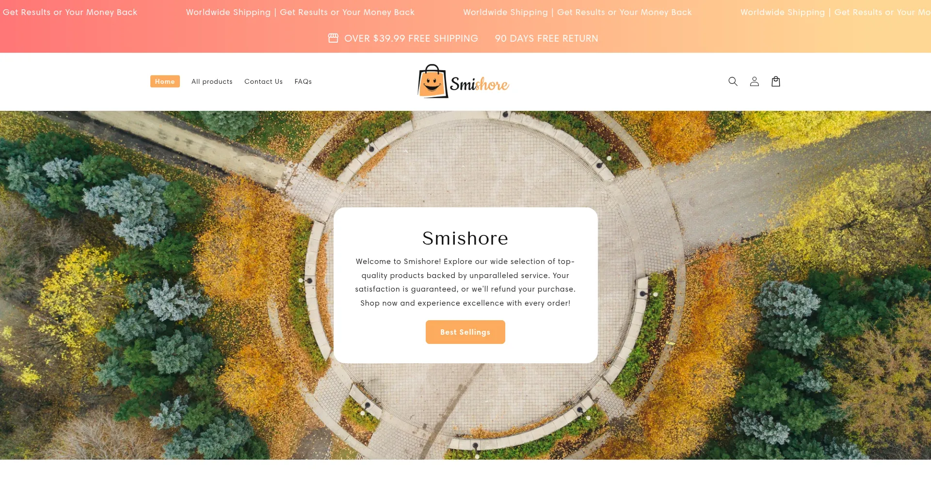 Website screenshot of Smishore.com