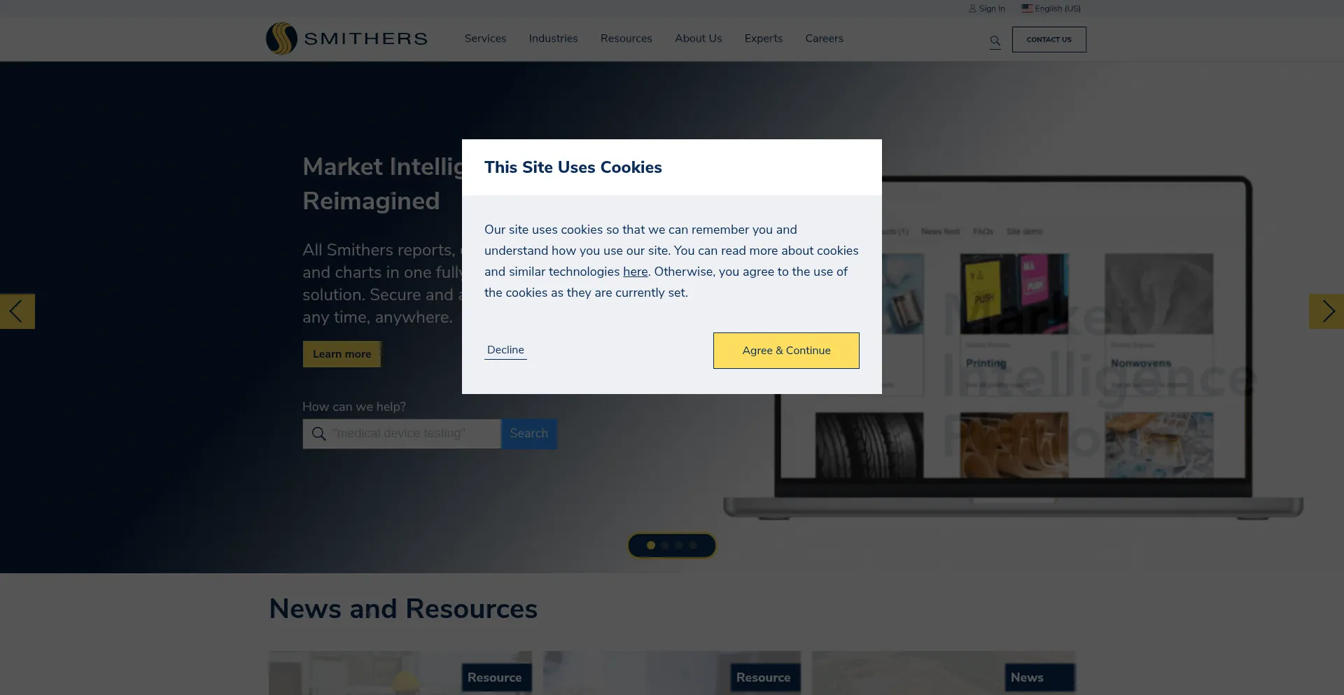 Website screenshot of Smithers.com