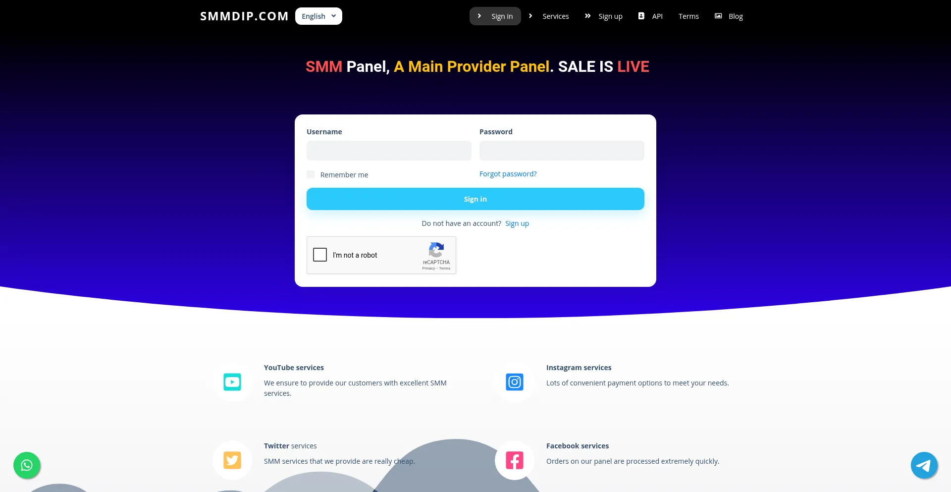 Website screenshot of Smmdip.com